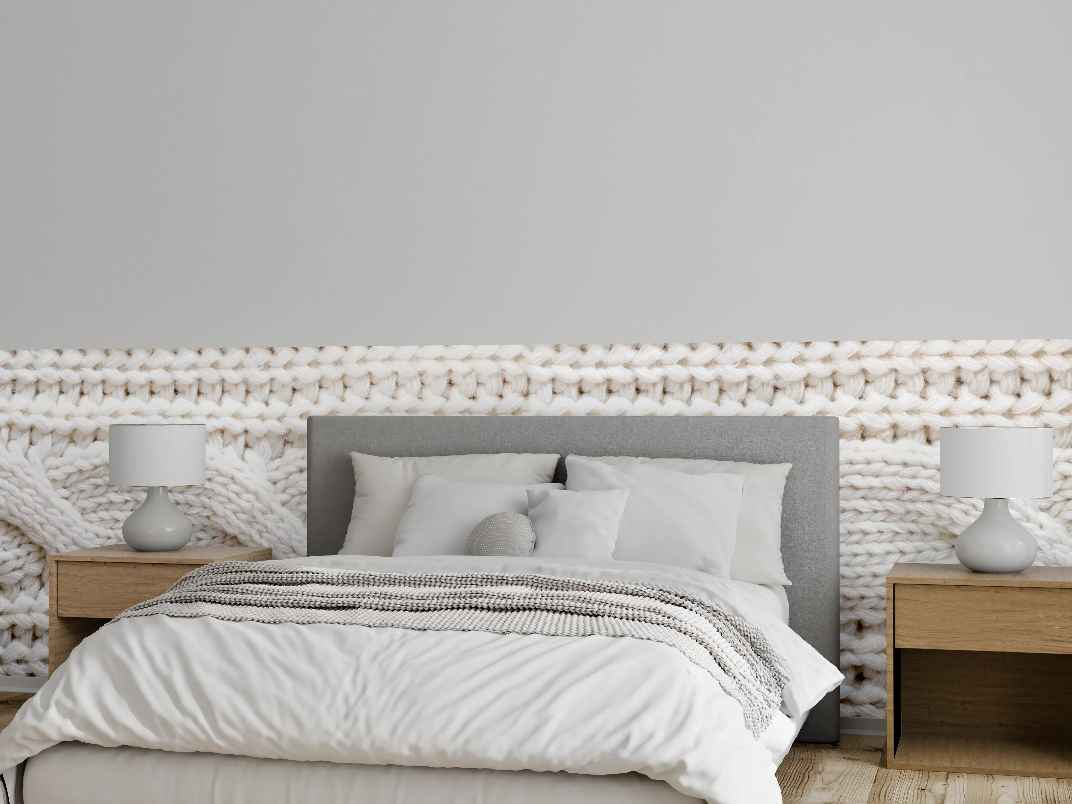 Wandverkleidung Schlafzimmer - Weißes Wollstrickmuster