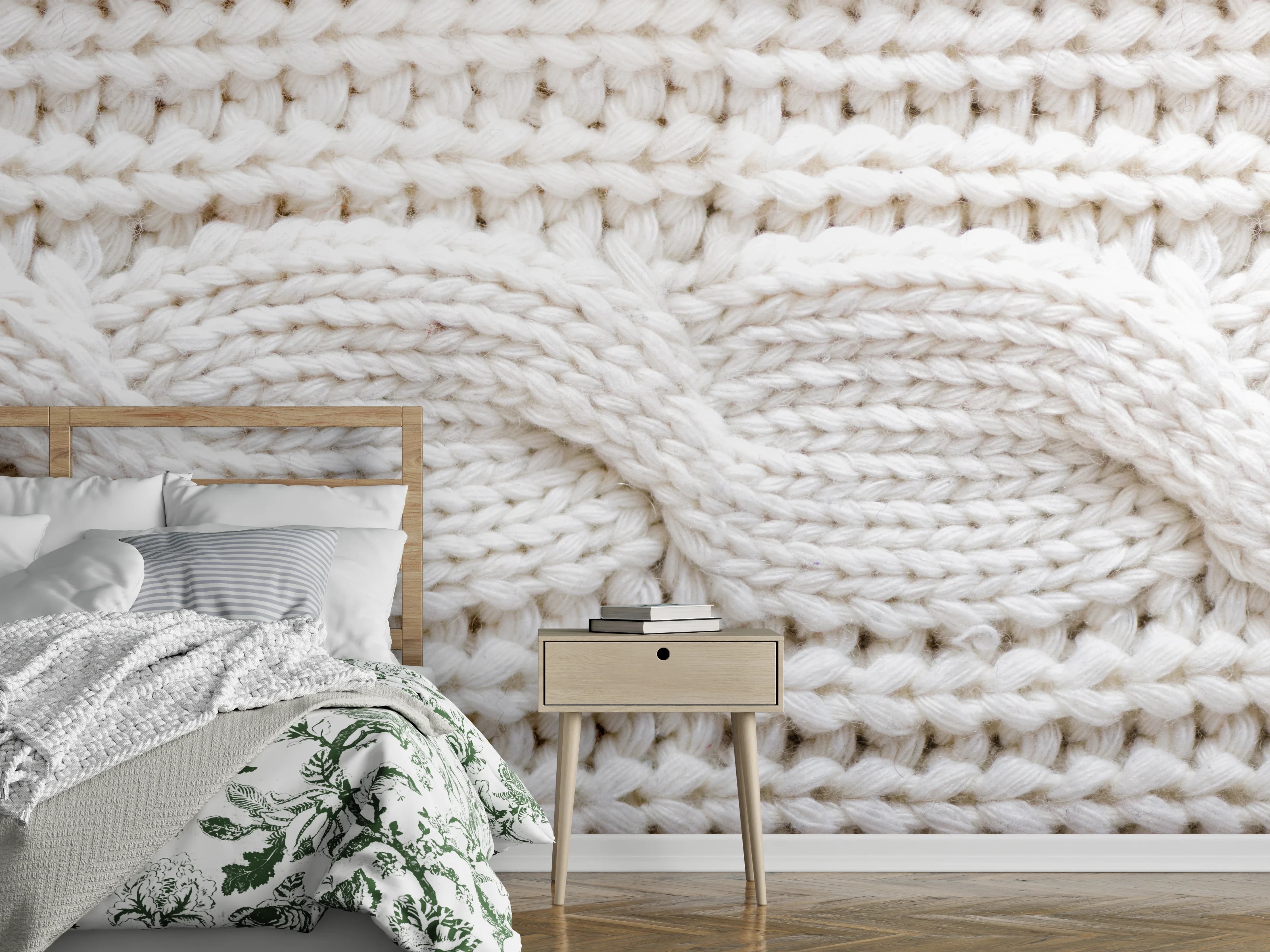 Wandverkleidung Schlafzimmer - Weißes Wollstrickmuster