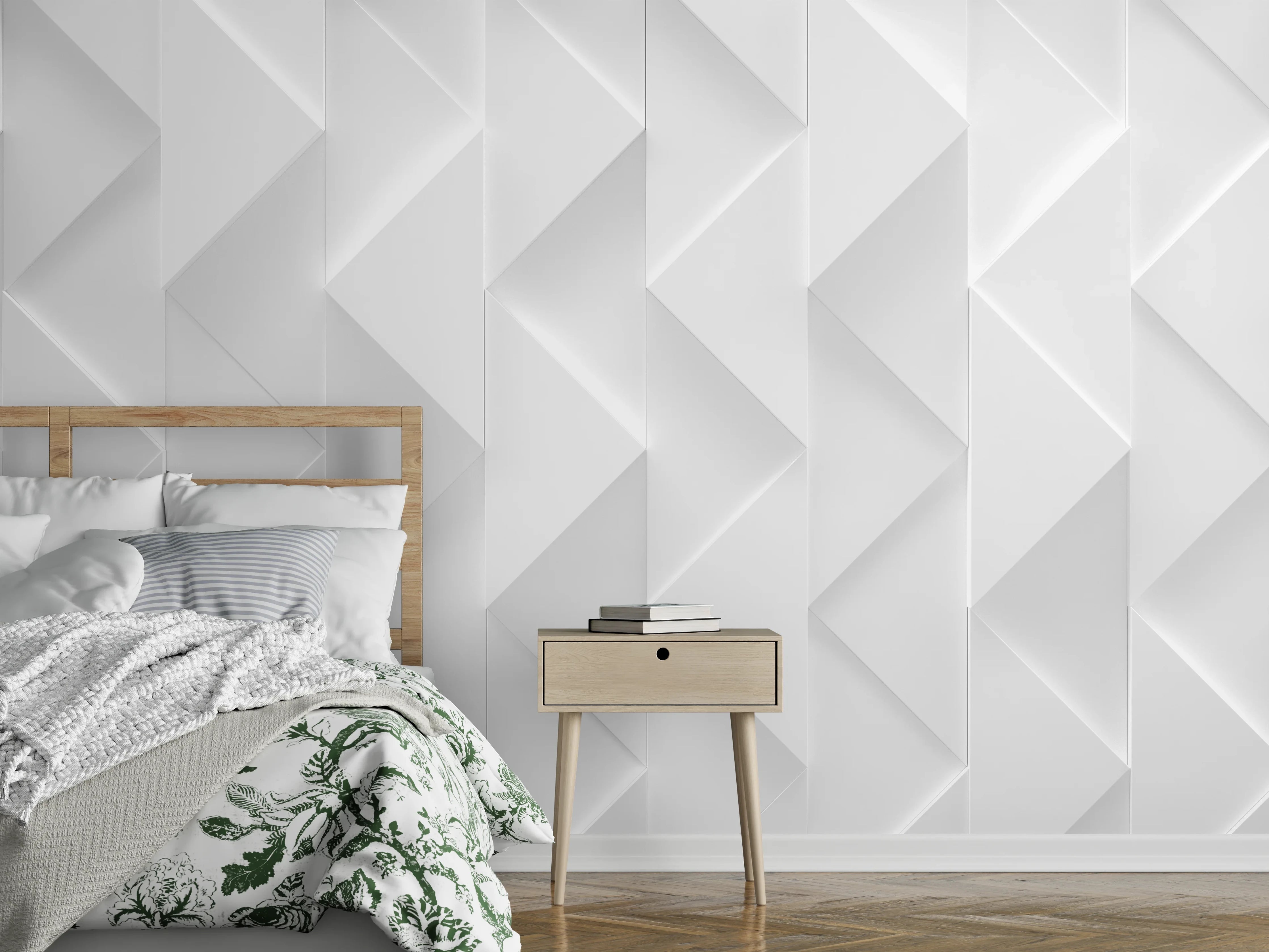 Wandverkleidung Schlafzimmer - Weißes futuristisches Muster