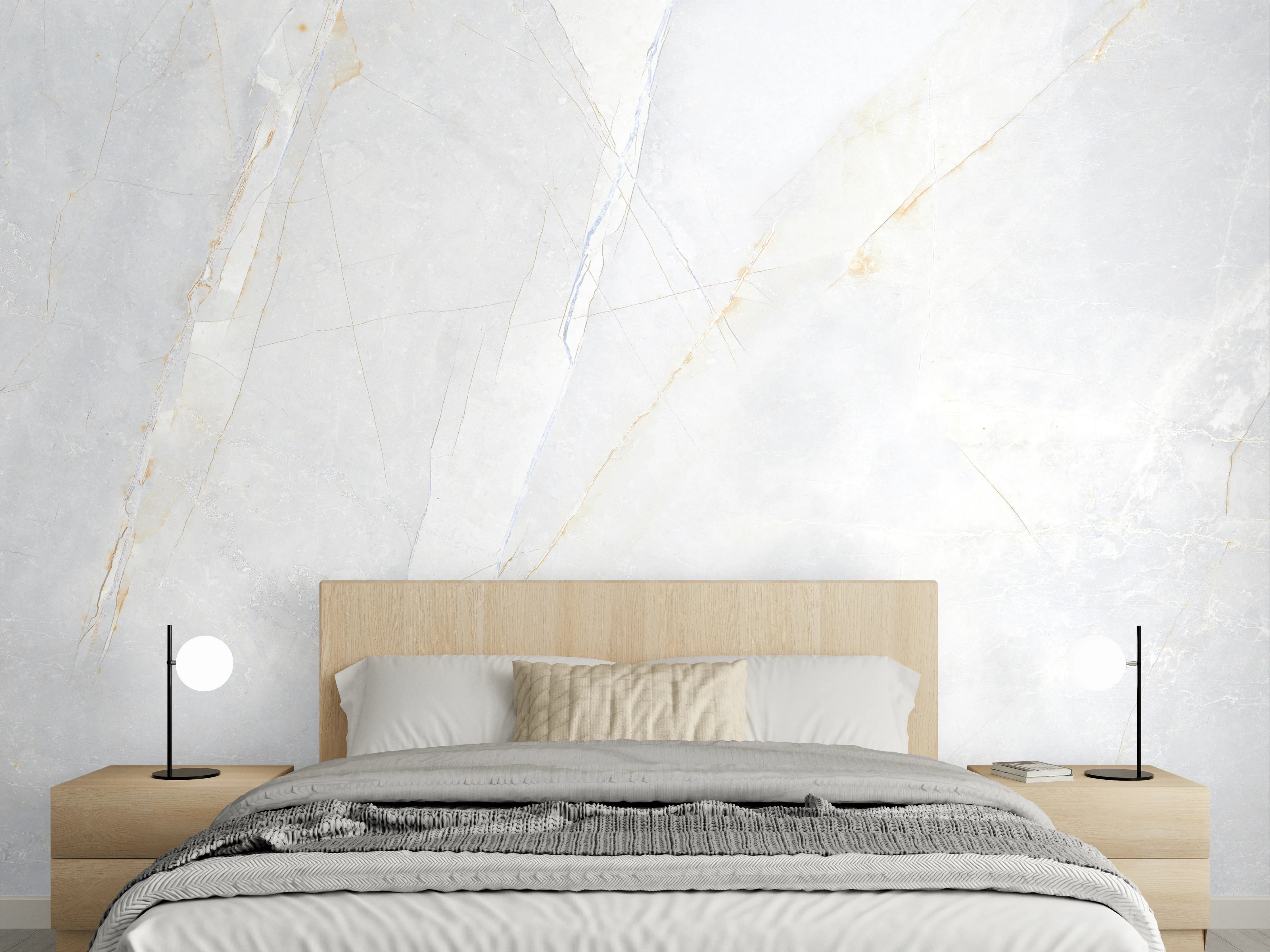 Wandverkleidung Schlafzimmer - Weißgraue Marmorschattierungen deluxe