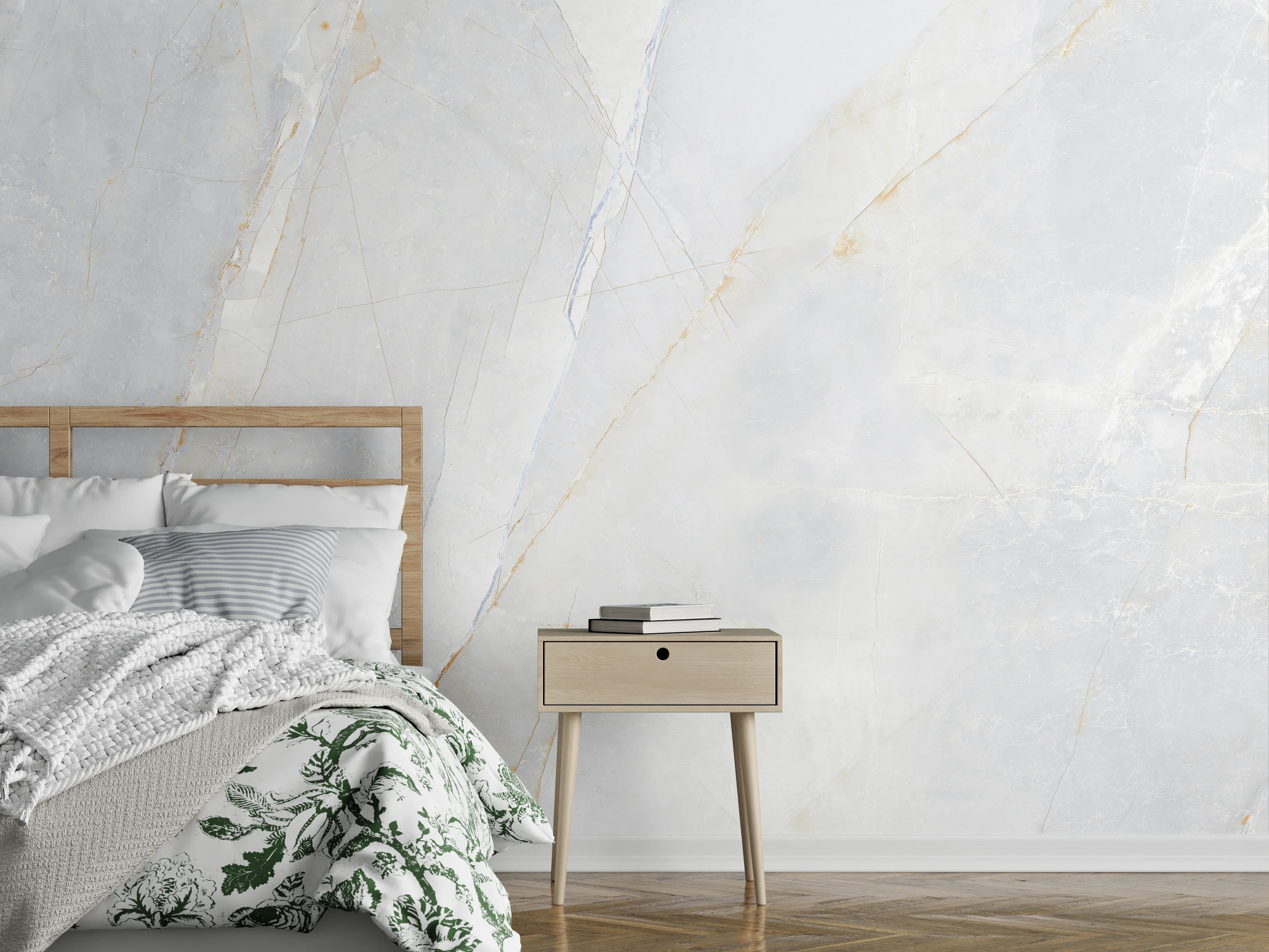Wandverkleidung Schlafzimmer - Weißgraue Marmorschattierungen deluxe