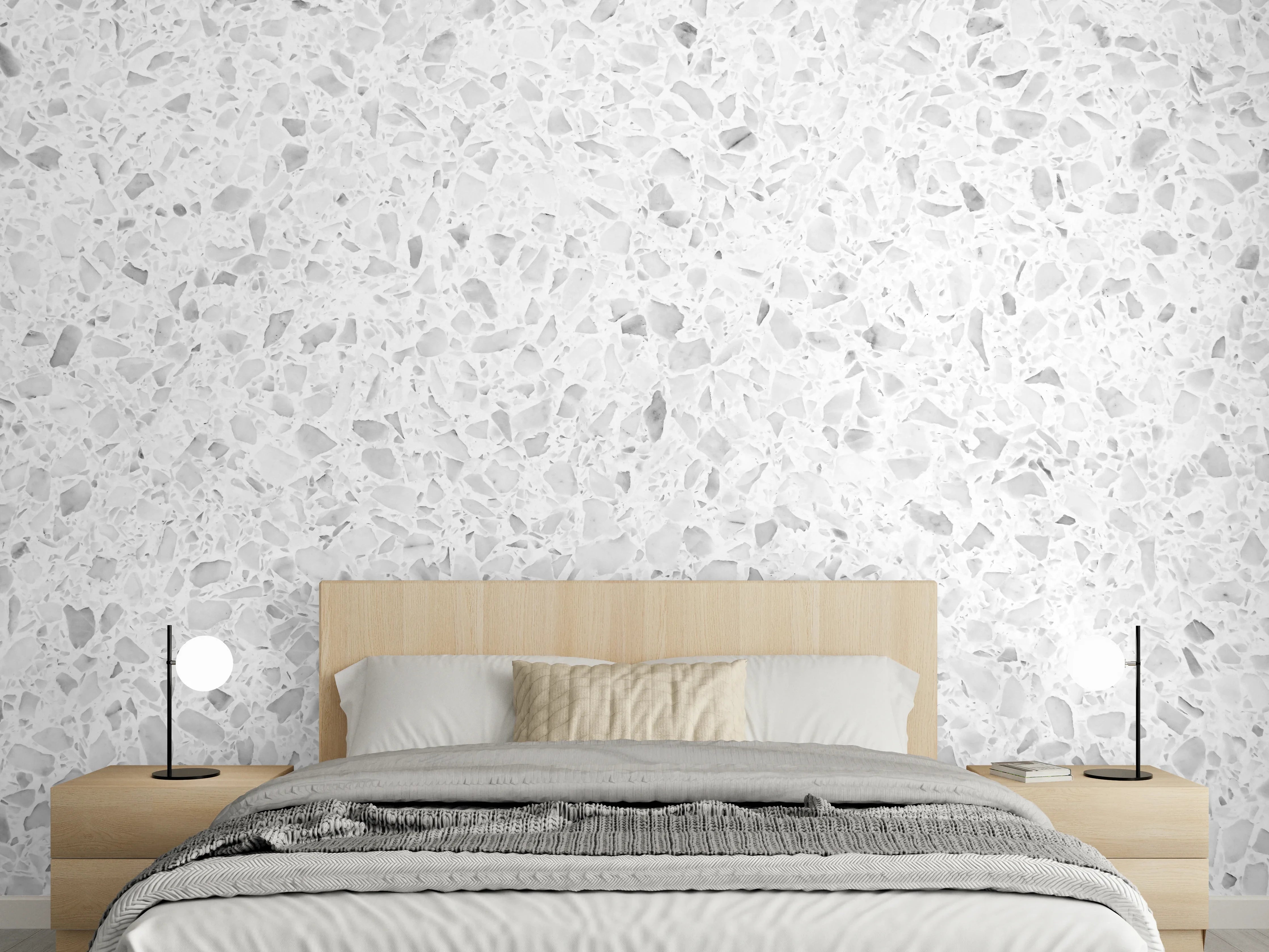 Wandverkleidung Schlafzimmer - Weißgrauer Terrazzo-Look: Modern & Elegant