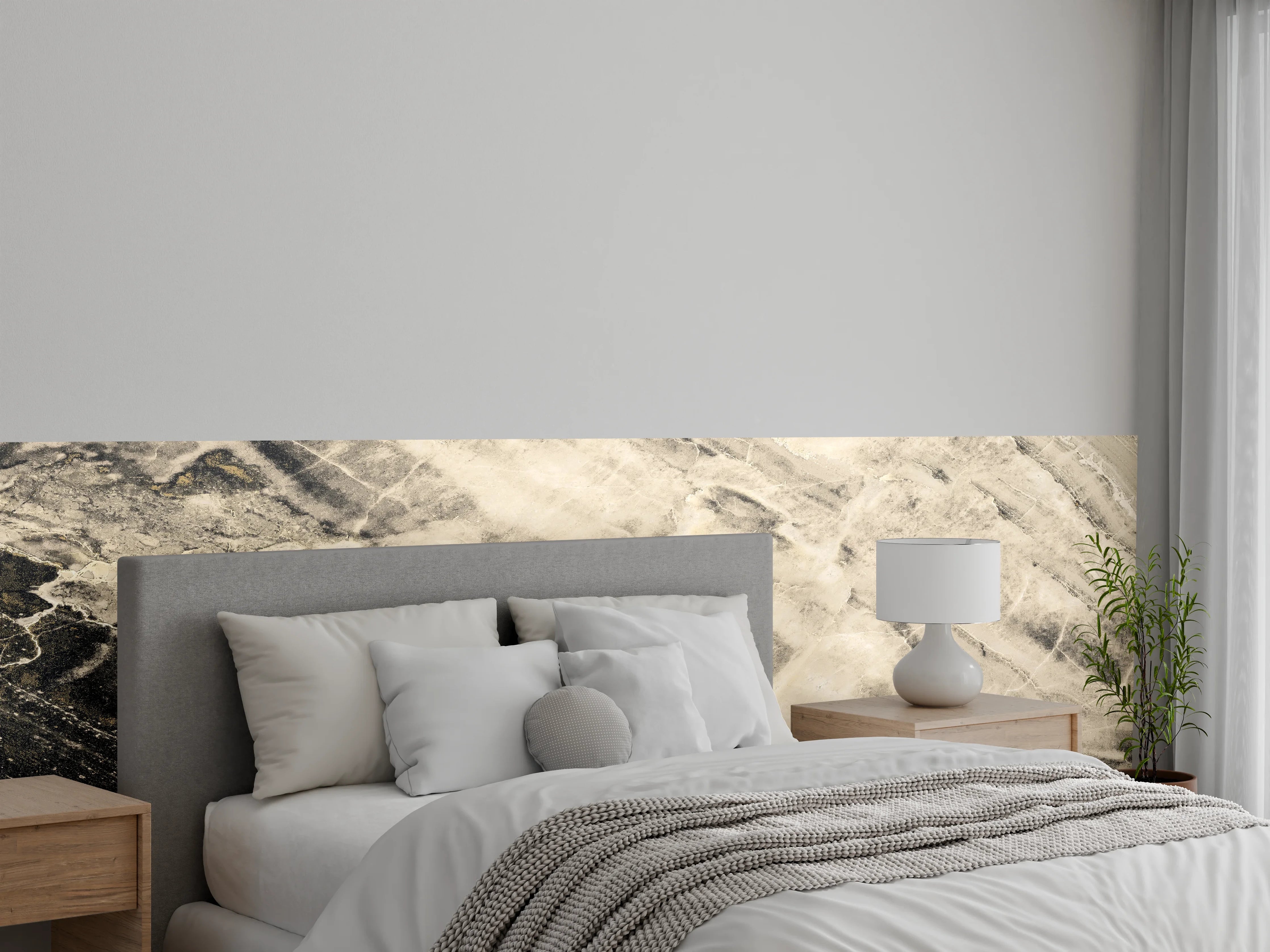 Wandverkleidung Schlafzimmer - Weißliche Marmormuster