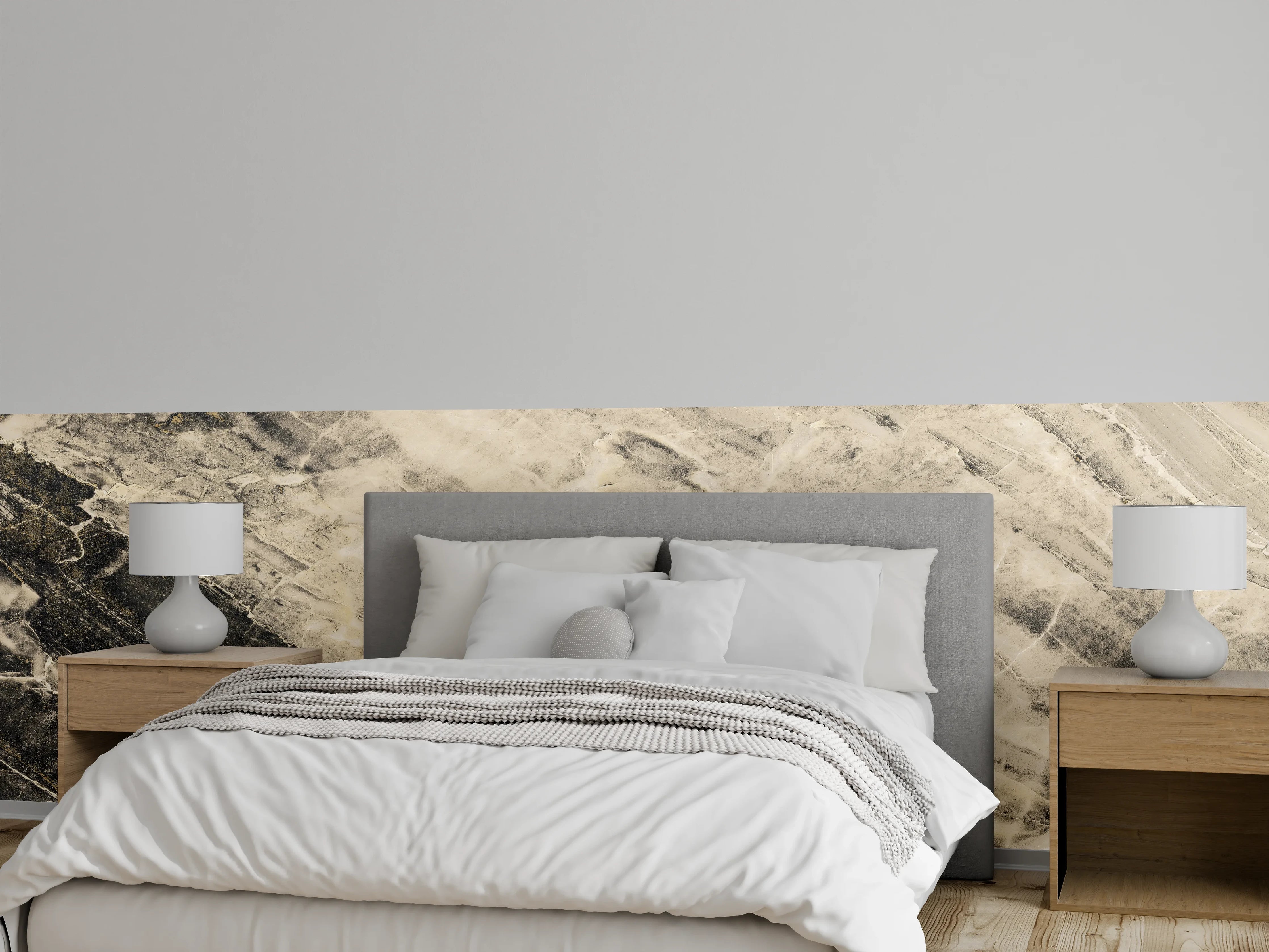 Wandverkleidung Schlafzimmer - Weißliche Marmormuster