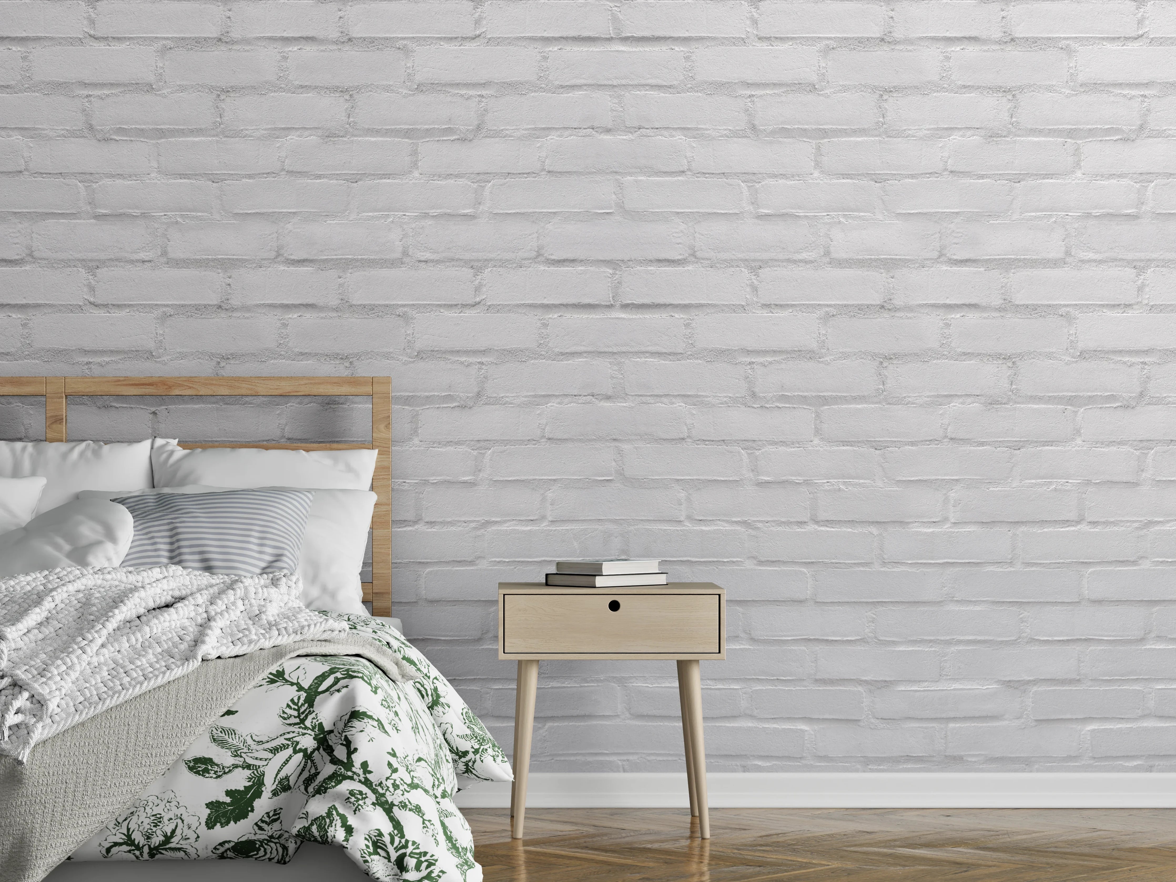 Wandverkleidung Schlafzimmer - Weißliche Ziegelwand