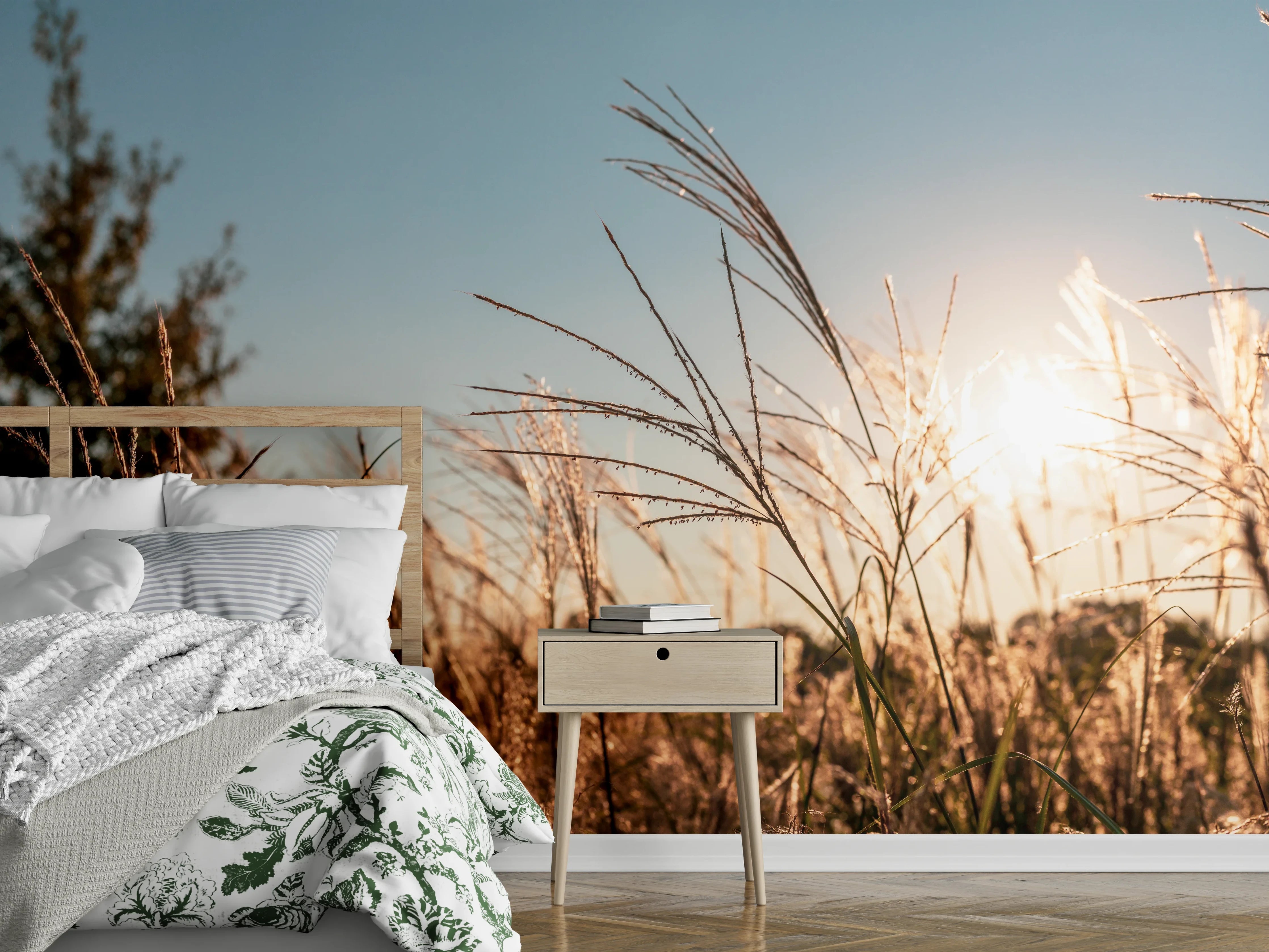 Wandverkleidung Schlafzimmer - Weizenfeld in der Sonne