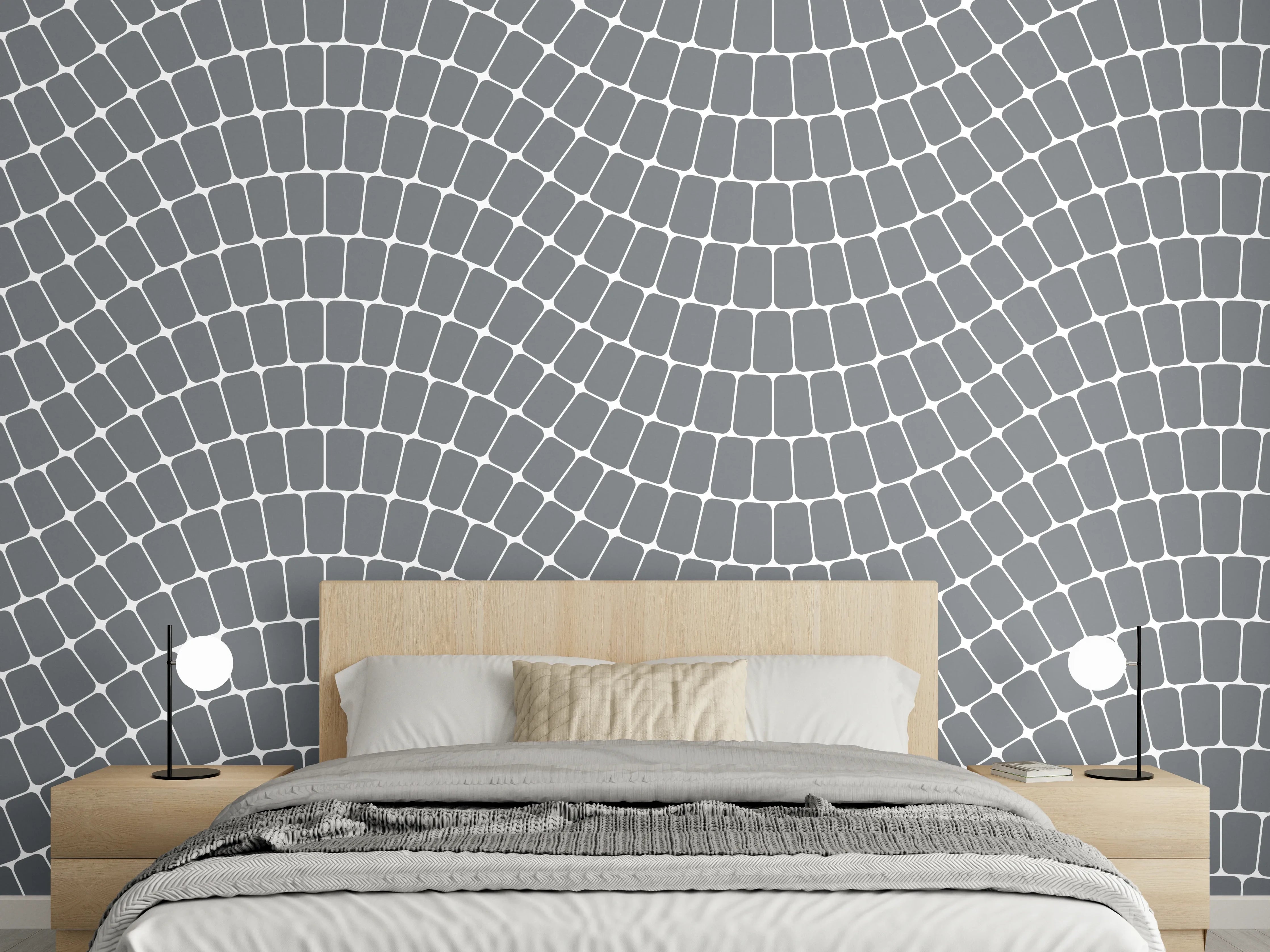 Wandverkleidung Schlafzimmer - Wellenförmiges Mosaikmuster Grau Weiß
