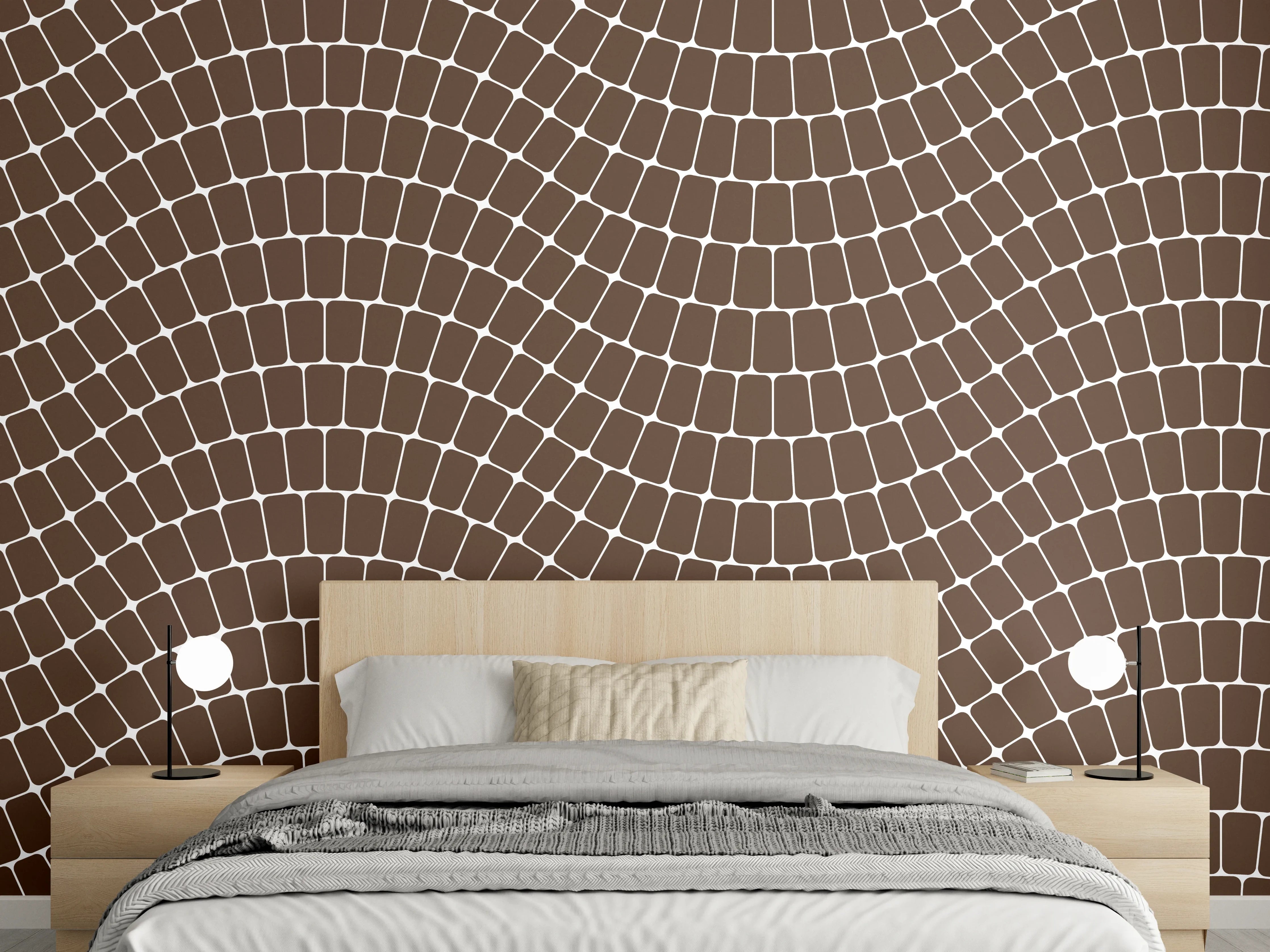 Wandverkleidung Schlafzimmer - Wellenmuster Braun Weiß Wanddesign
