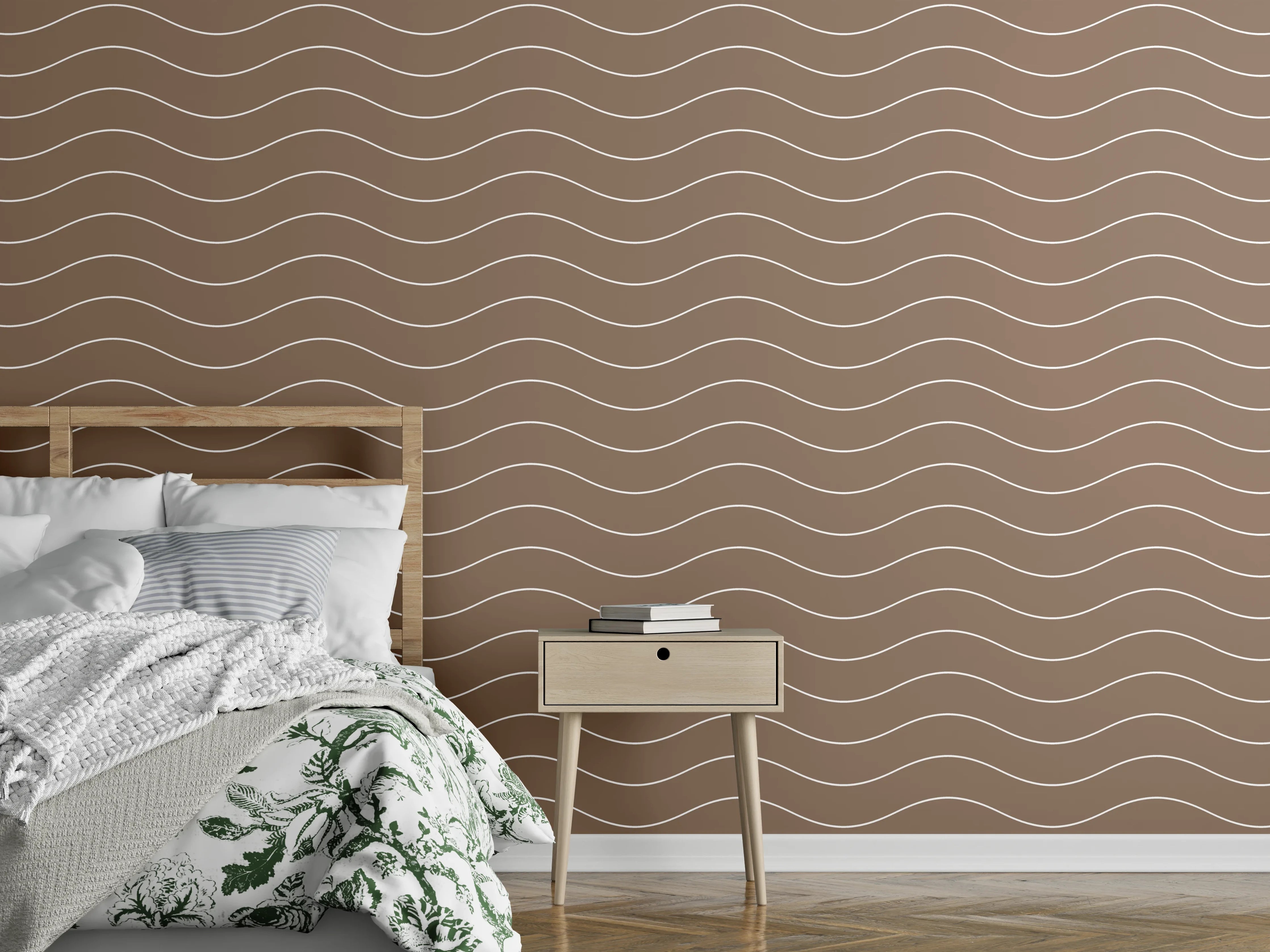 Wandverkleidung Schlafzimmer - Wellenmuster Braun Weiß modern