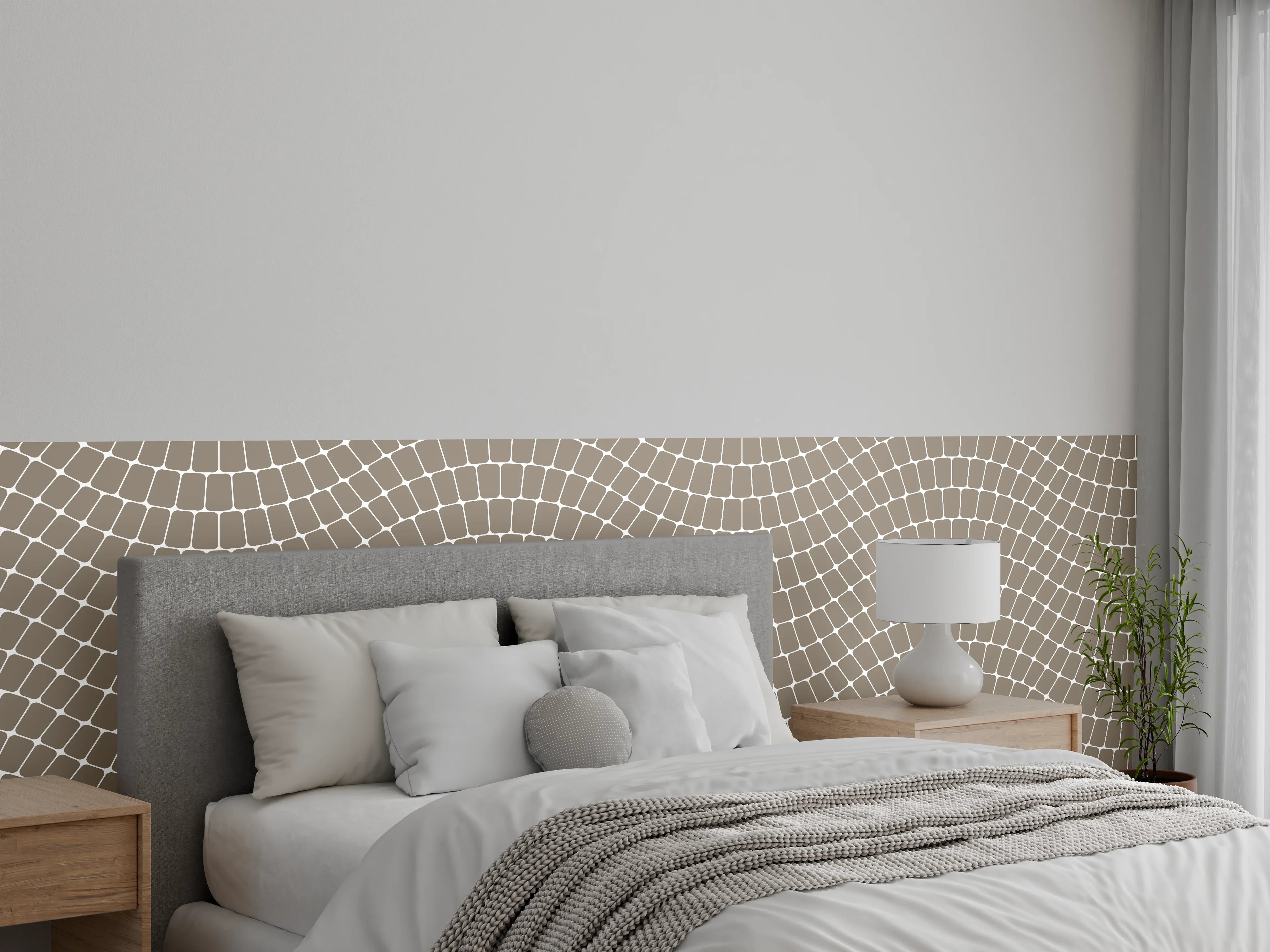 Wandverkleidung Schlafzimmer - Wellenmuster Fliesenoptik in Beige Braun