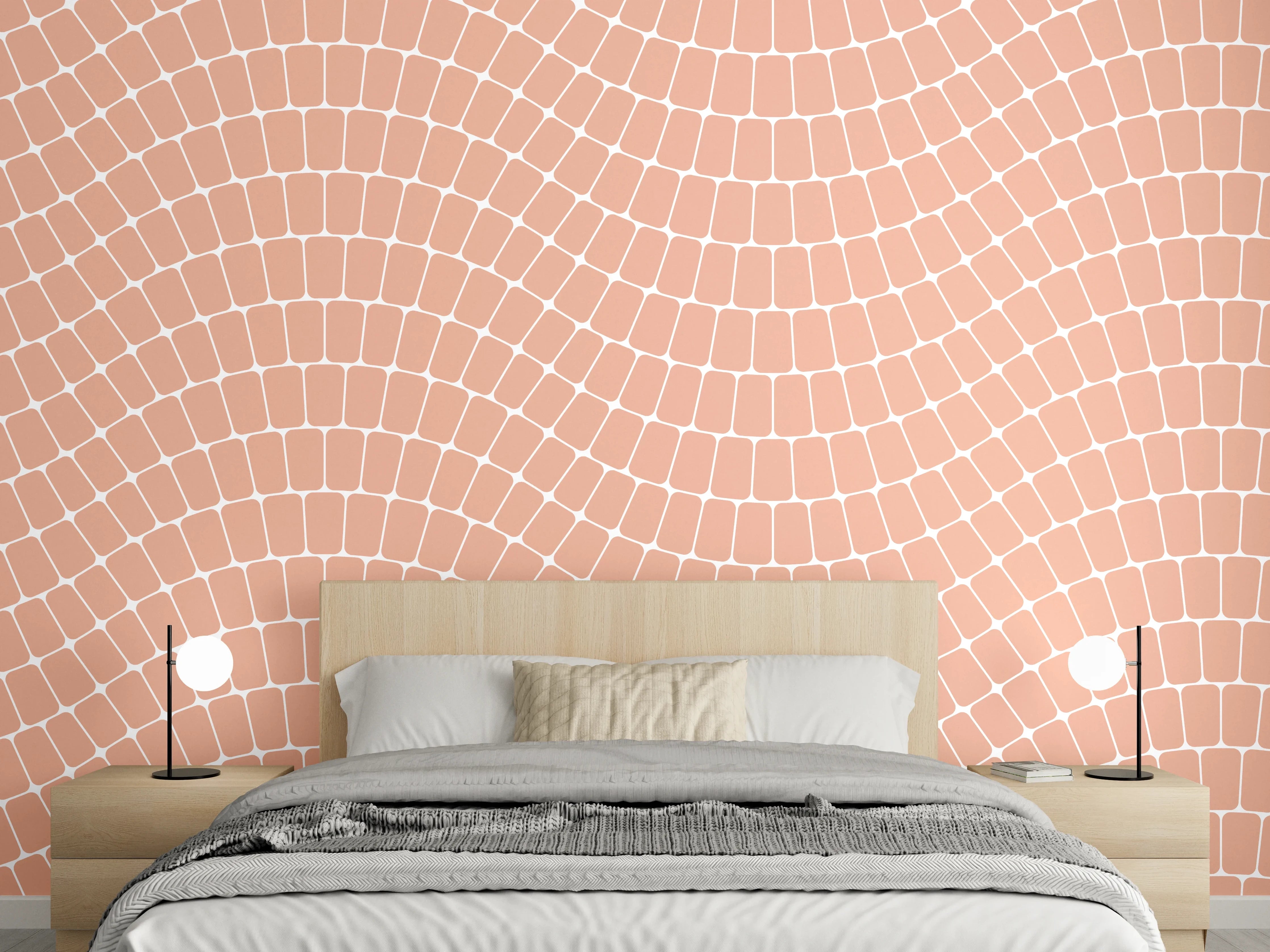 Wandverkleidung Schlafzimmer - Wellenmuster Fliesenoptik in zartem Rosa