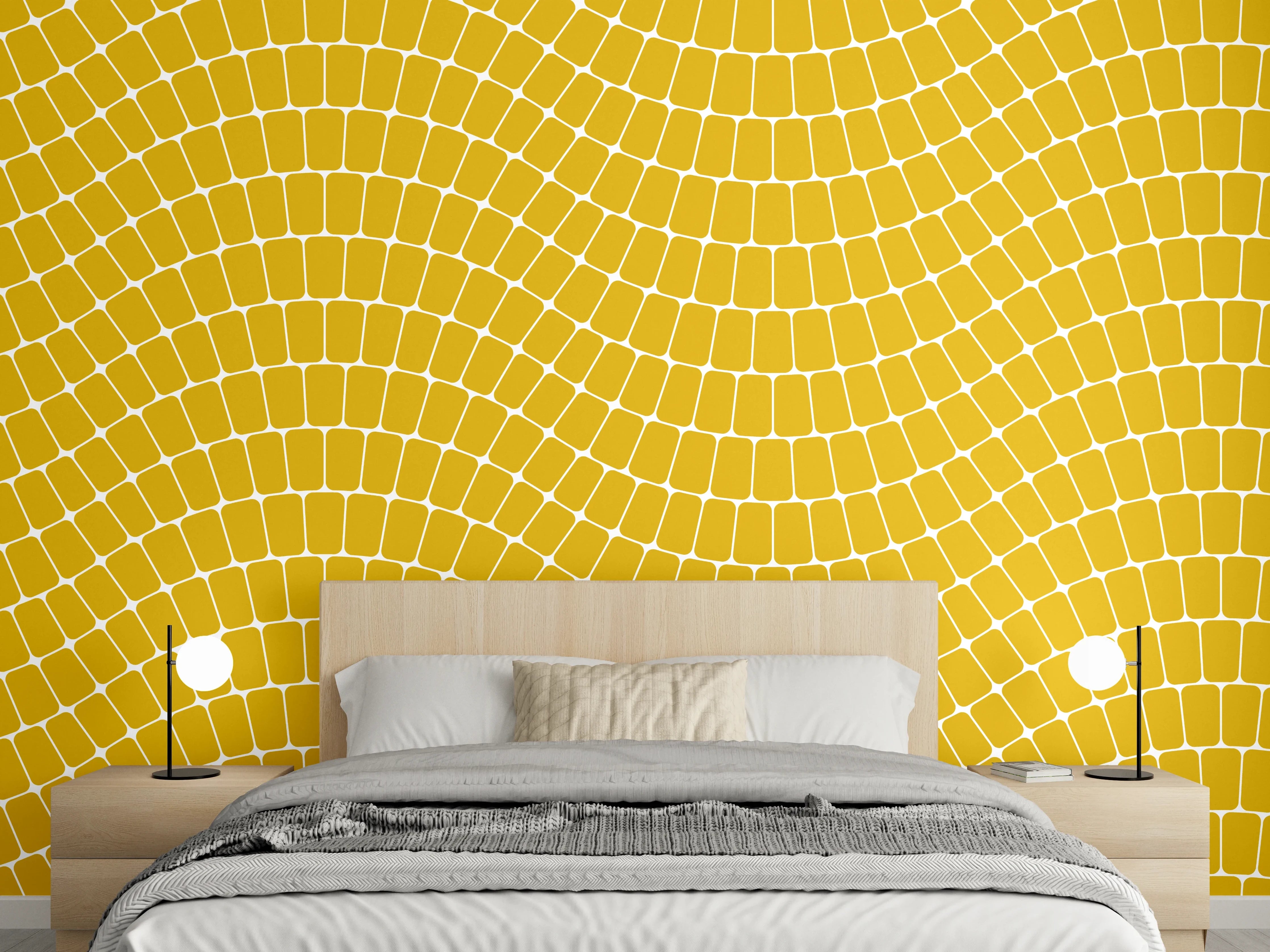 Wandverkleidung Schlafzimmer - Wellenmuster gelb-weiß: Moderner Minimalismus