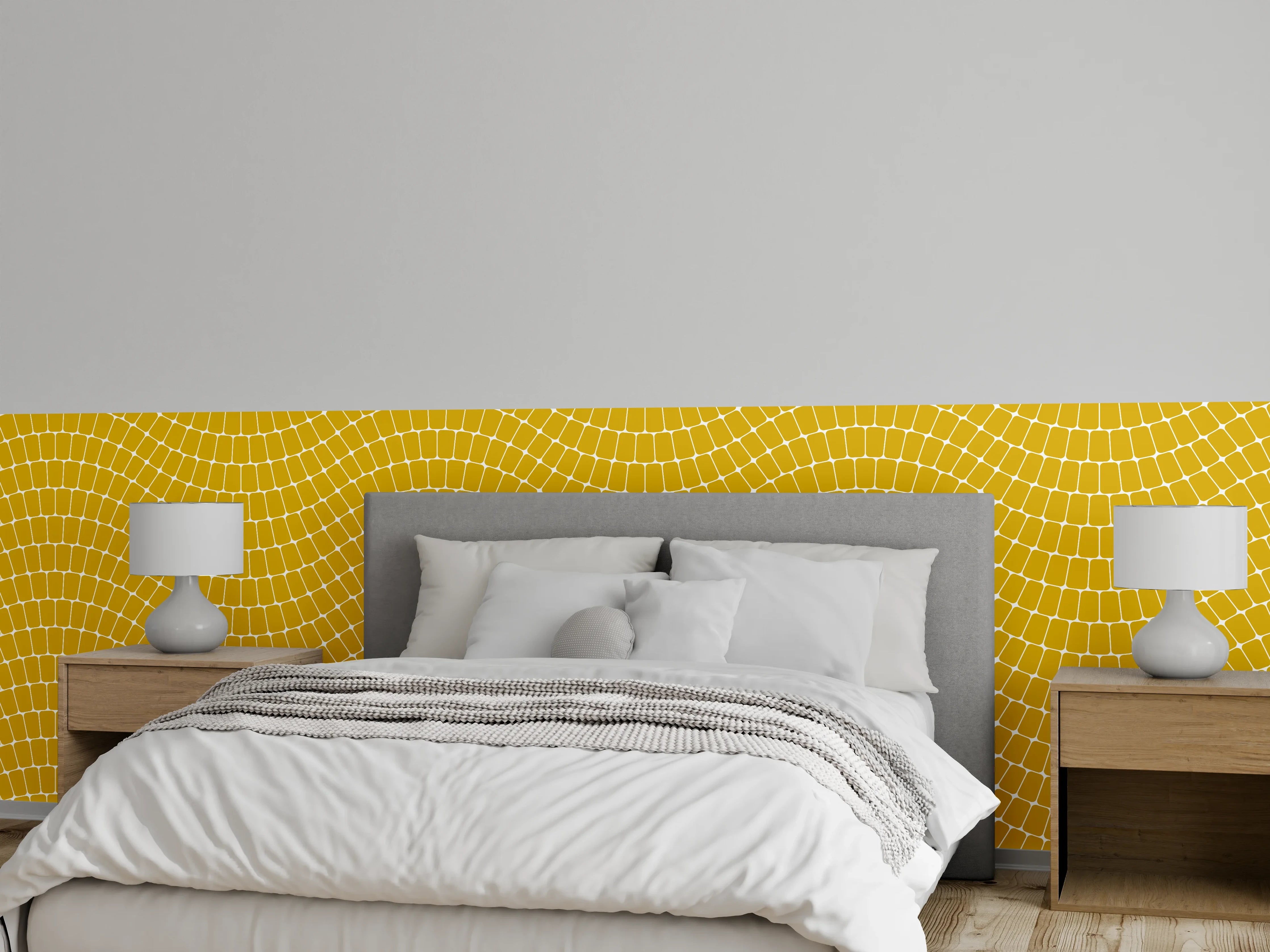 Wandverkleidung Schlafzimmer - Wellenmuster gelb-weiß: Moderner Minimalismus
