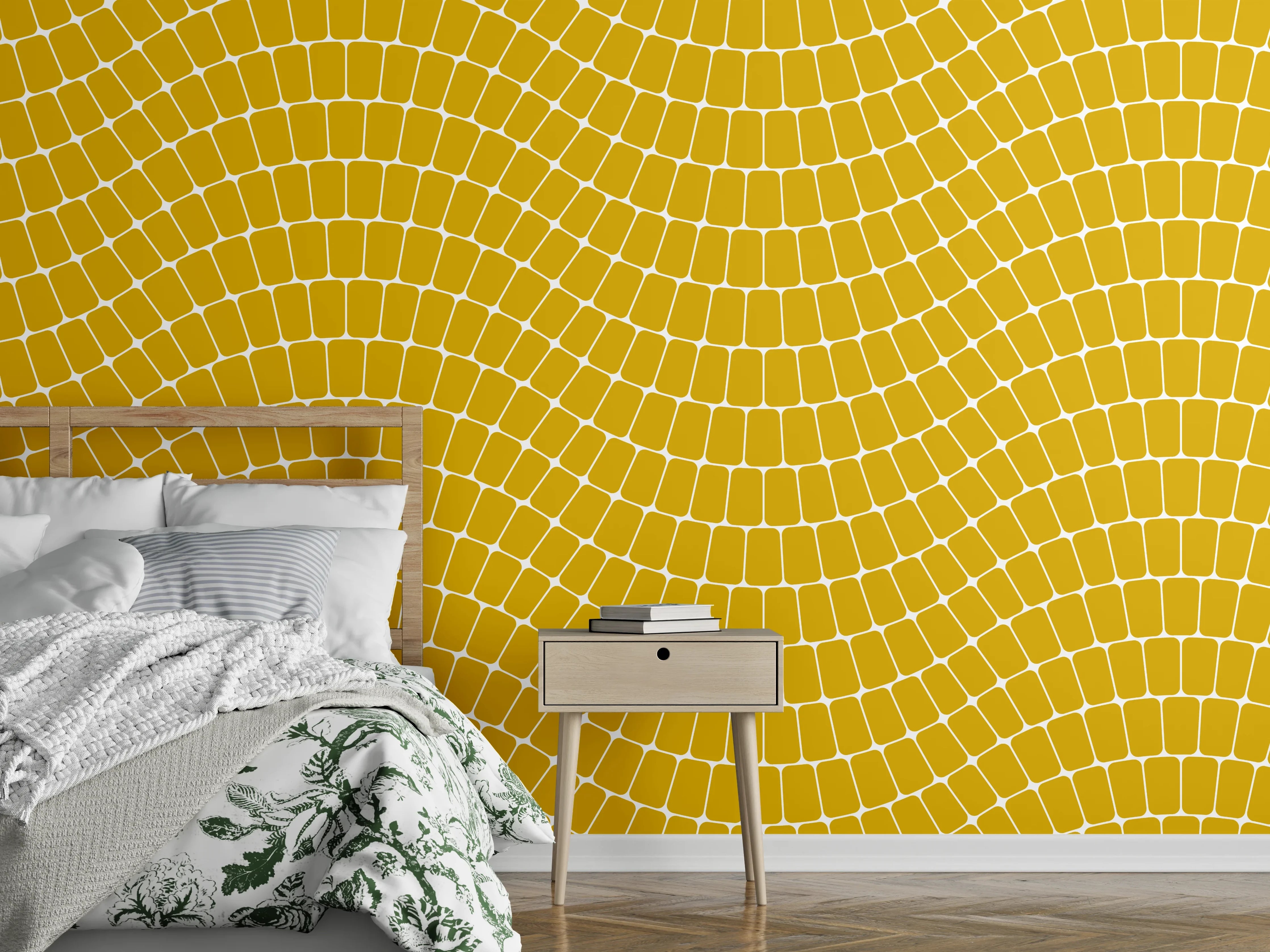 Wandverkleidung Schlafzimmer - Wellenmuster gelb-weiß: Moderner Minimalismus