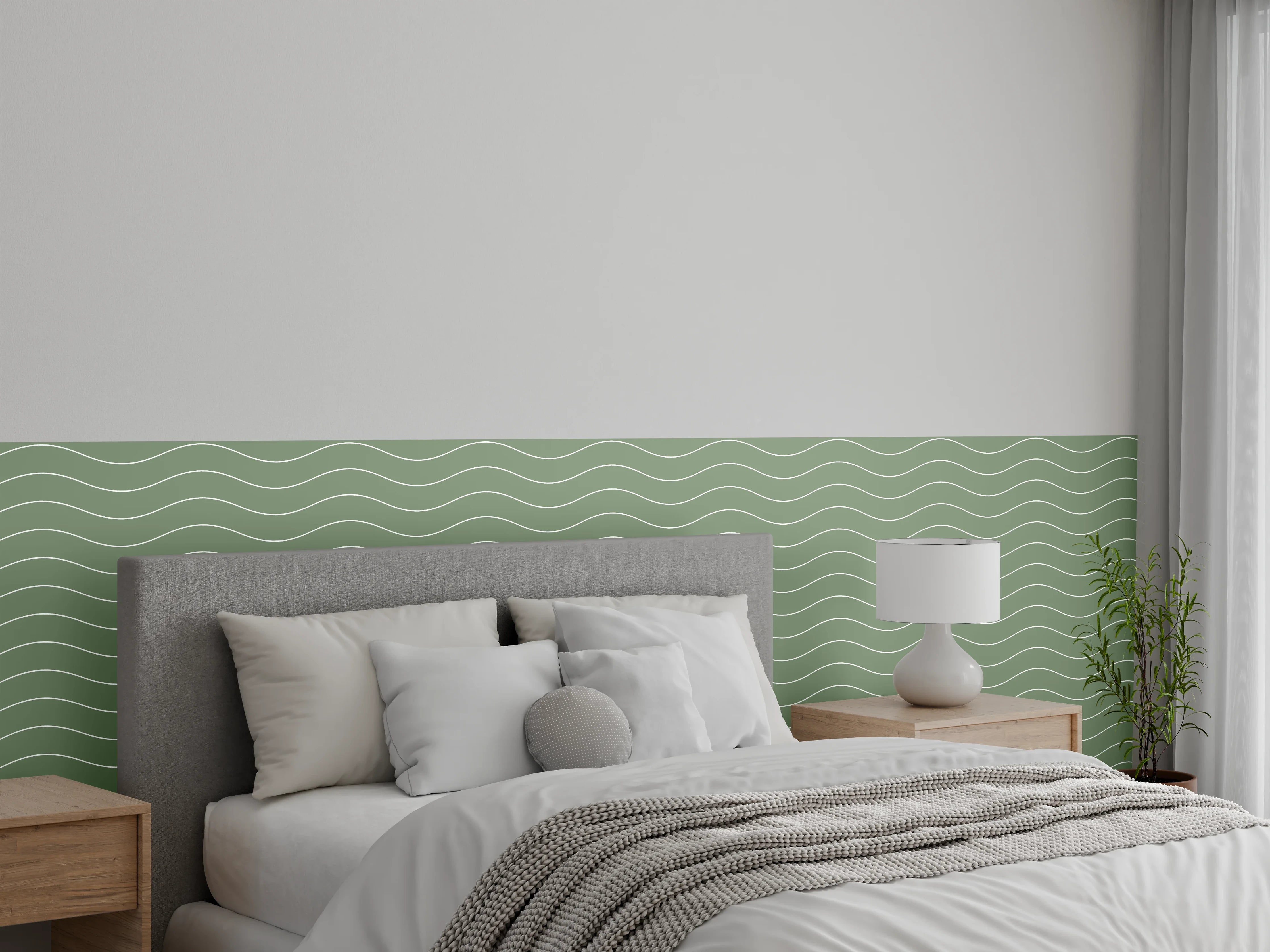 Wandverkleidung Schlafzimmer - Wellenmuster grün skandinavisch-modern
