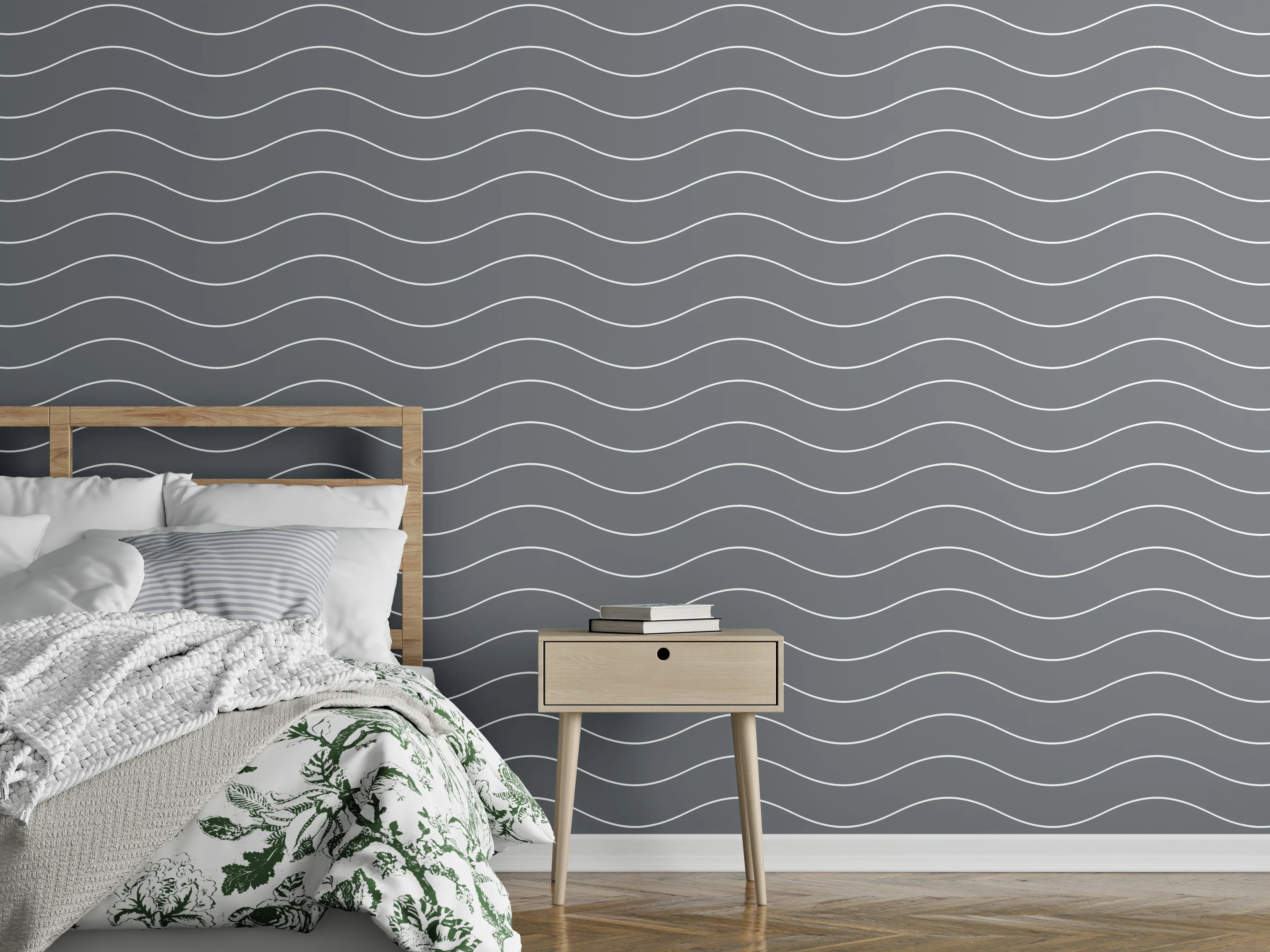 Wandverkleidung Schlafzimmer - Wellenmuster in Grautönen – Elegantes Design