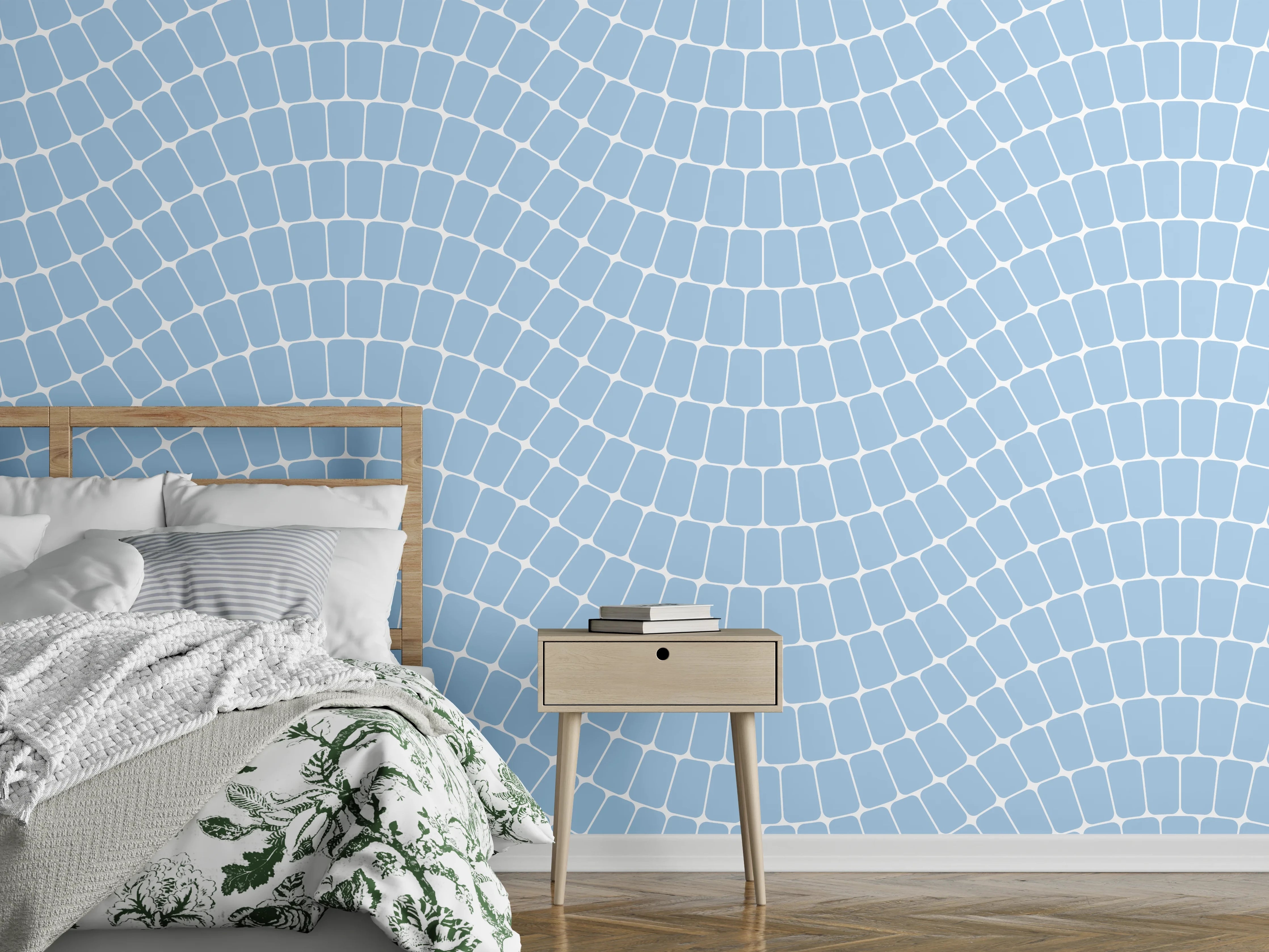 Wandverkleidung Schlafzimmer - Wellenmuster in Hellblau für Wand