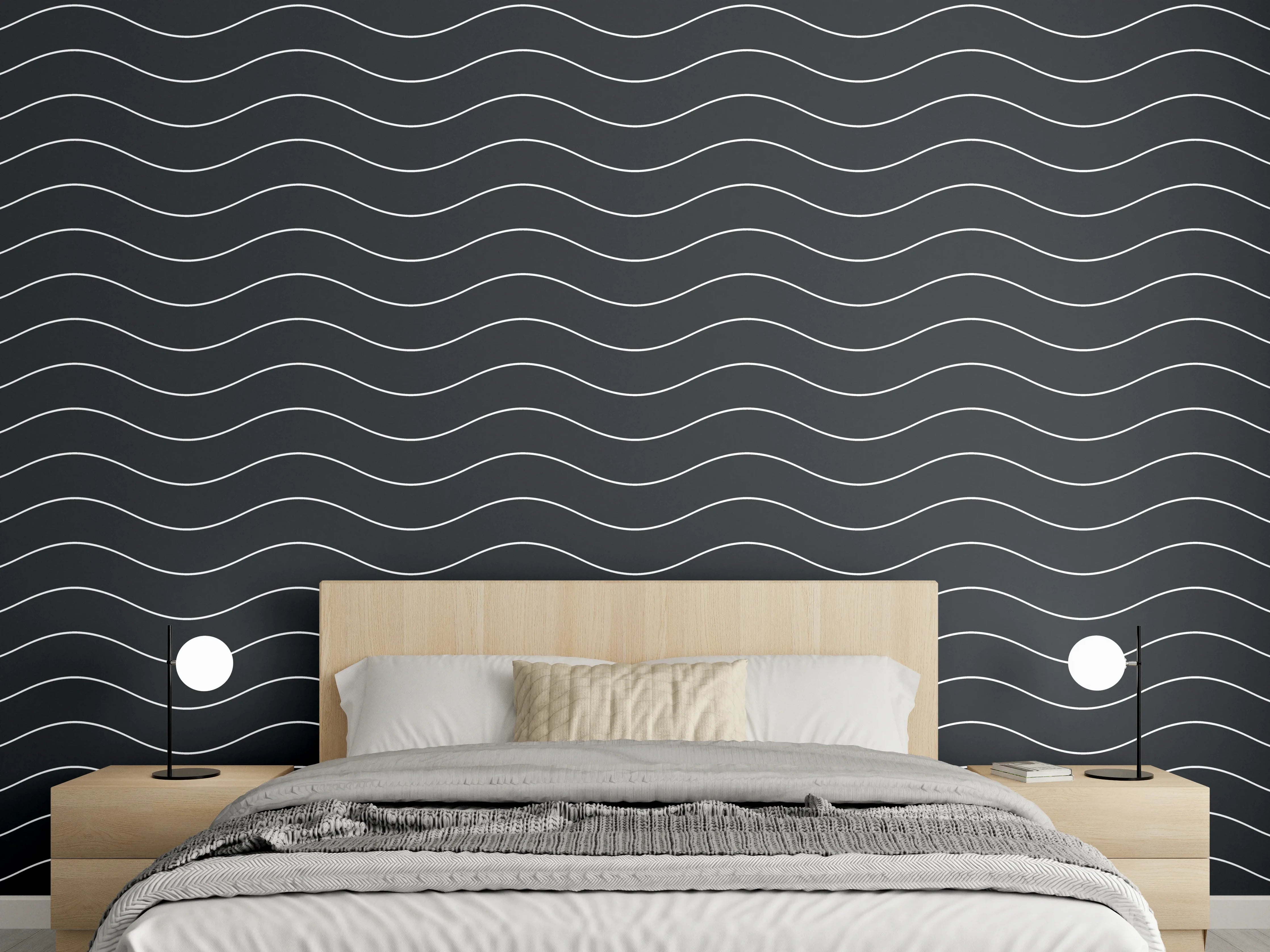 Wandverkleidung Schlafzimmer - Wellenmuster in elegantem Dunkelgrau