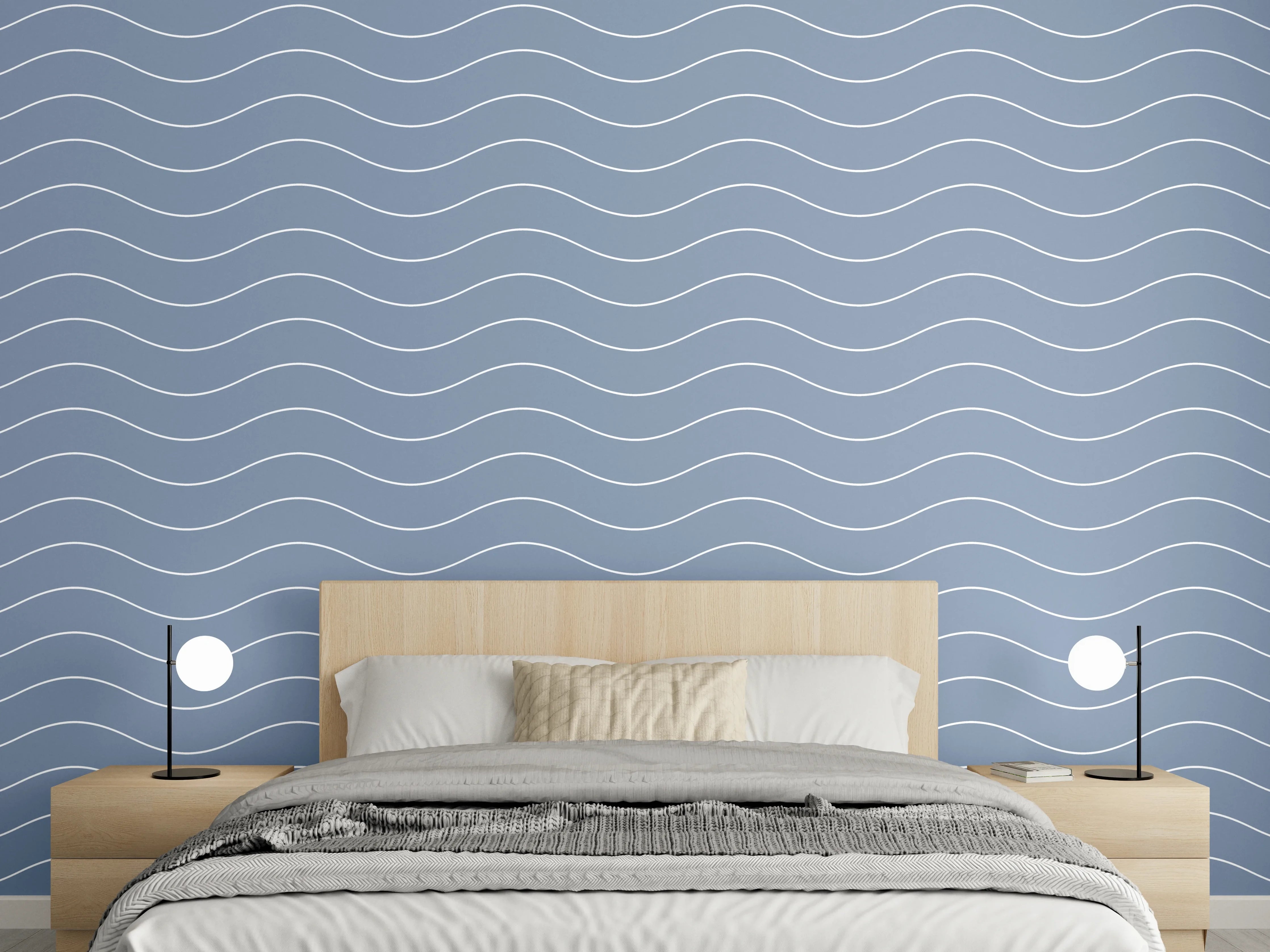 Wandverkleidung Schlafzimmer - Wellenmuster in sanftem Blau