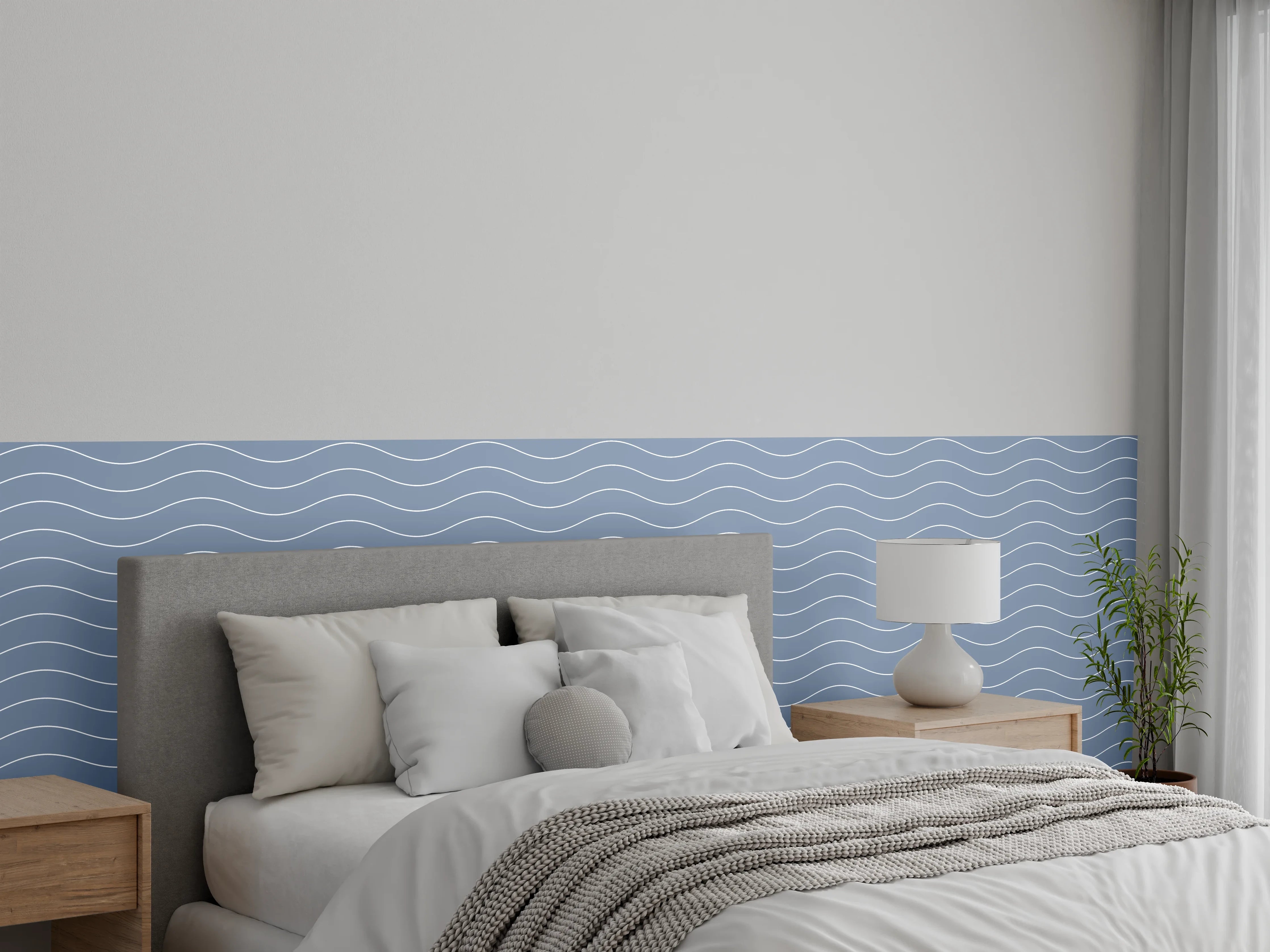 Wandverkleidung Schlafzimmer - Wellenmuster in sanftem Blau