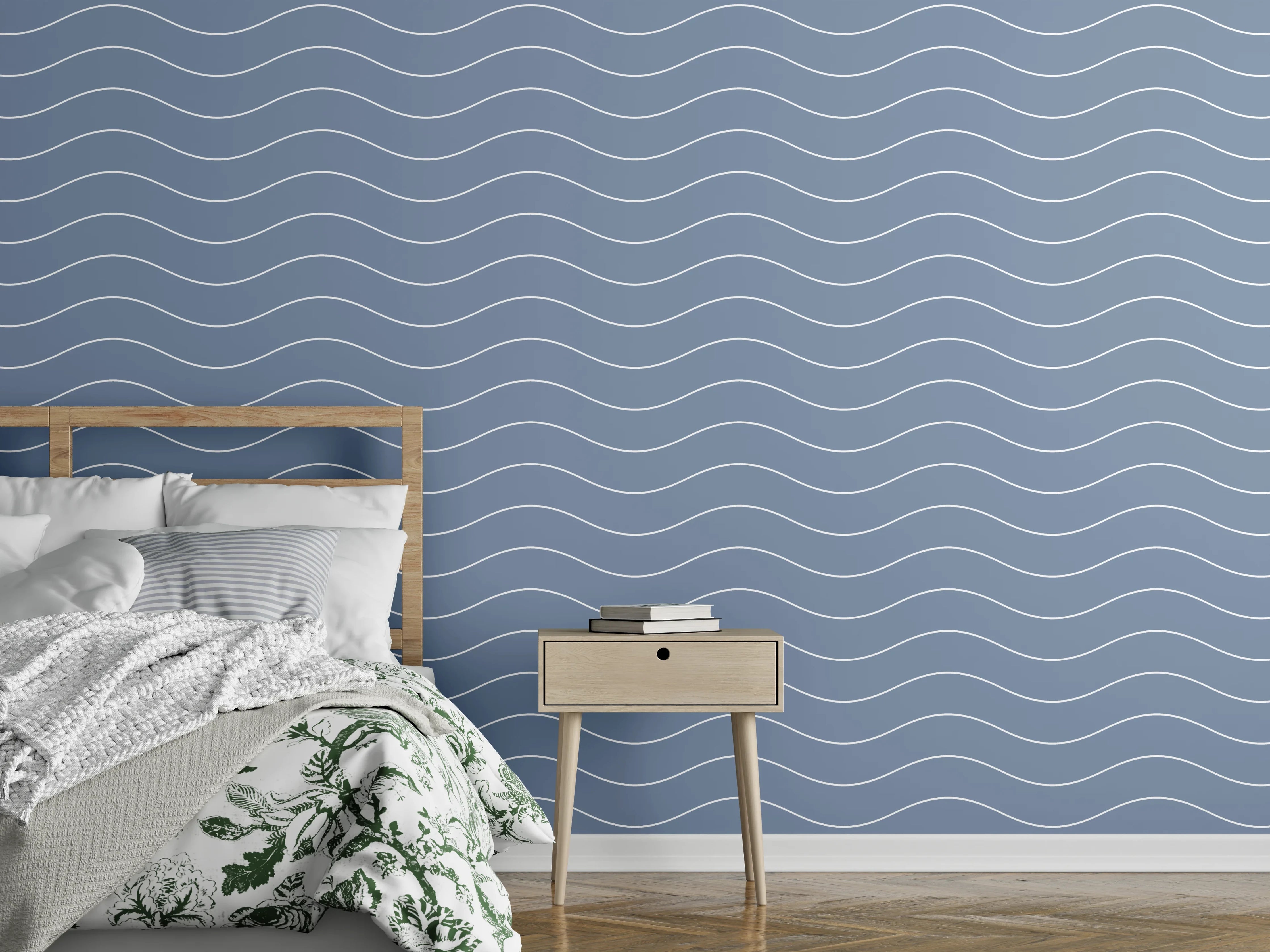 Wandverkleidung Schlafzimmer - Wellenmuster in sanftem Blau