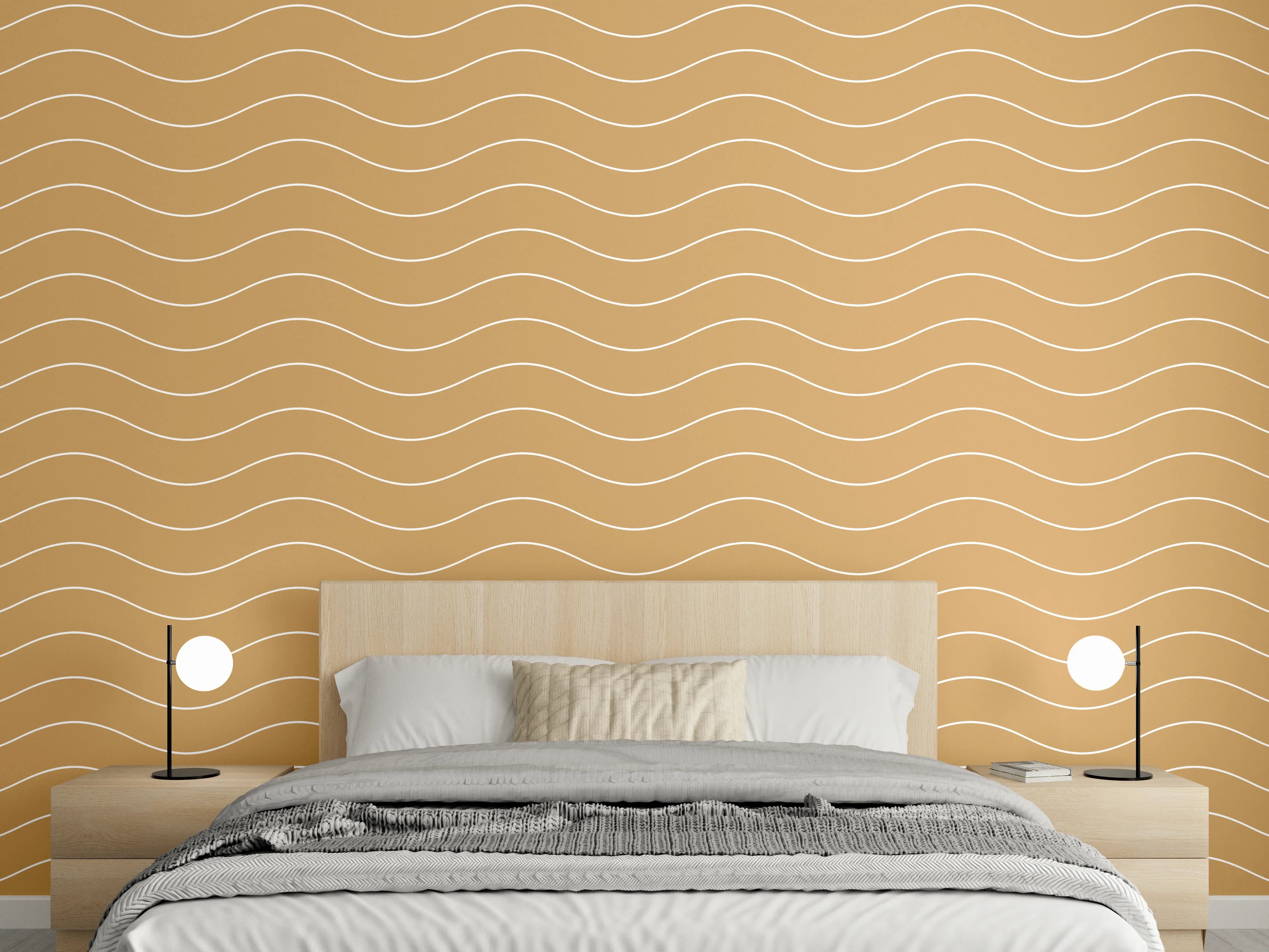 Wandverkleidung Schlafzimmer - Wellenmuster in warmem Beige-Ton