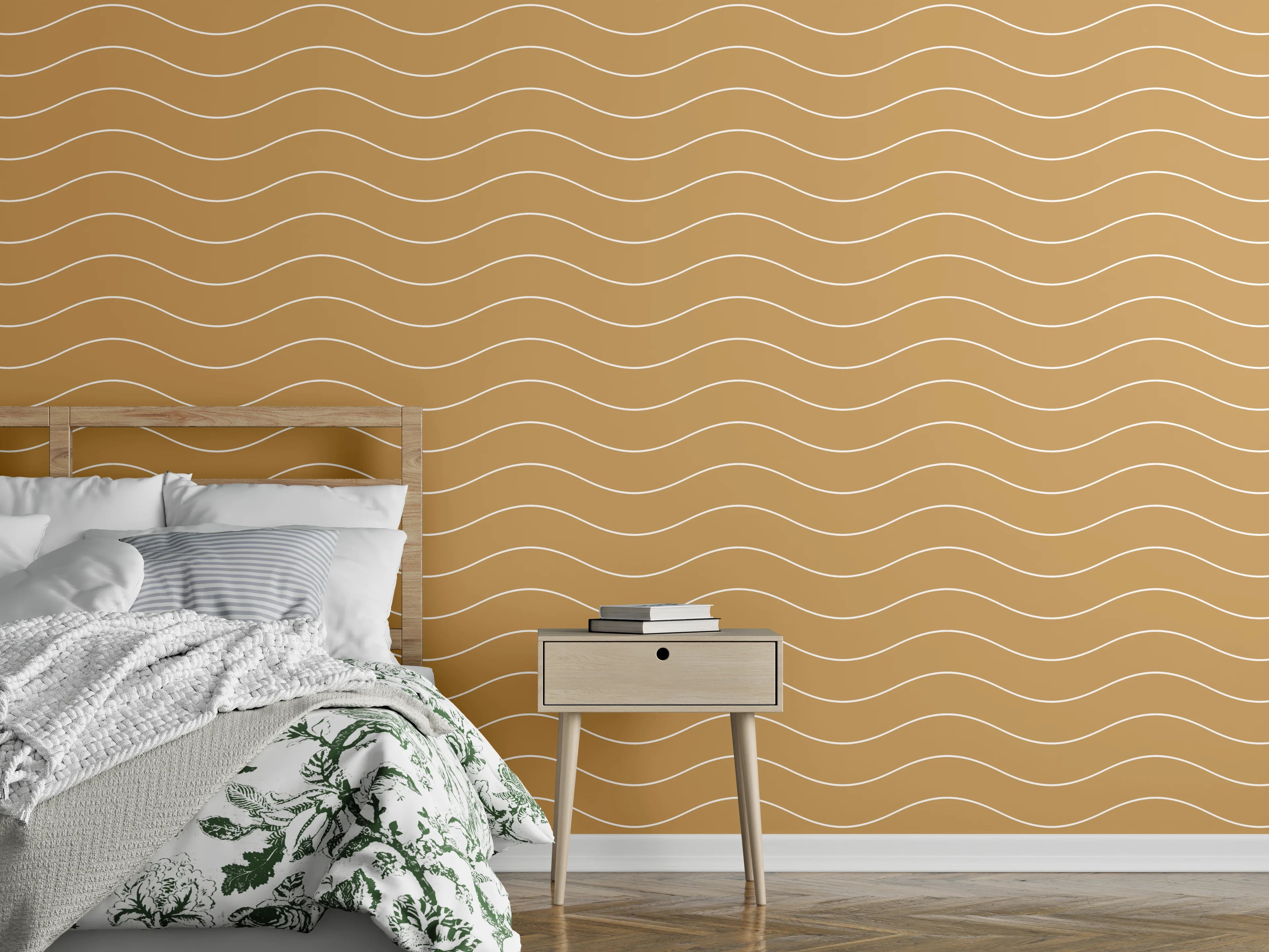 Wandverkleidung Schlafzimmer - Wellenmuster in warmem Beige-Ton