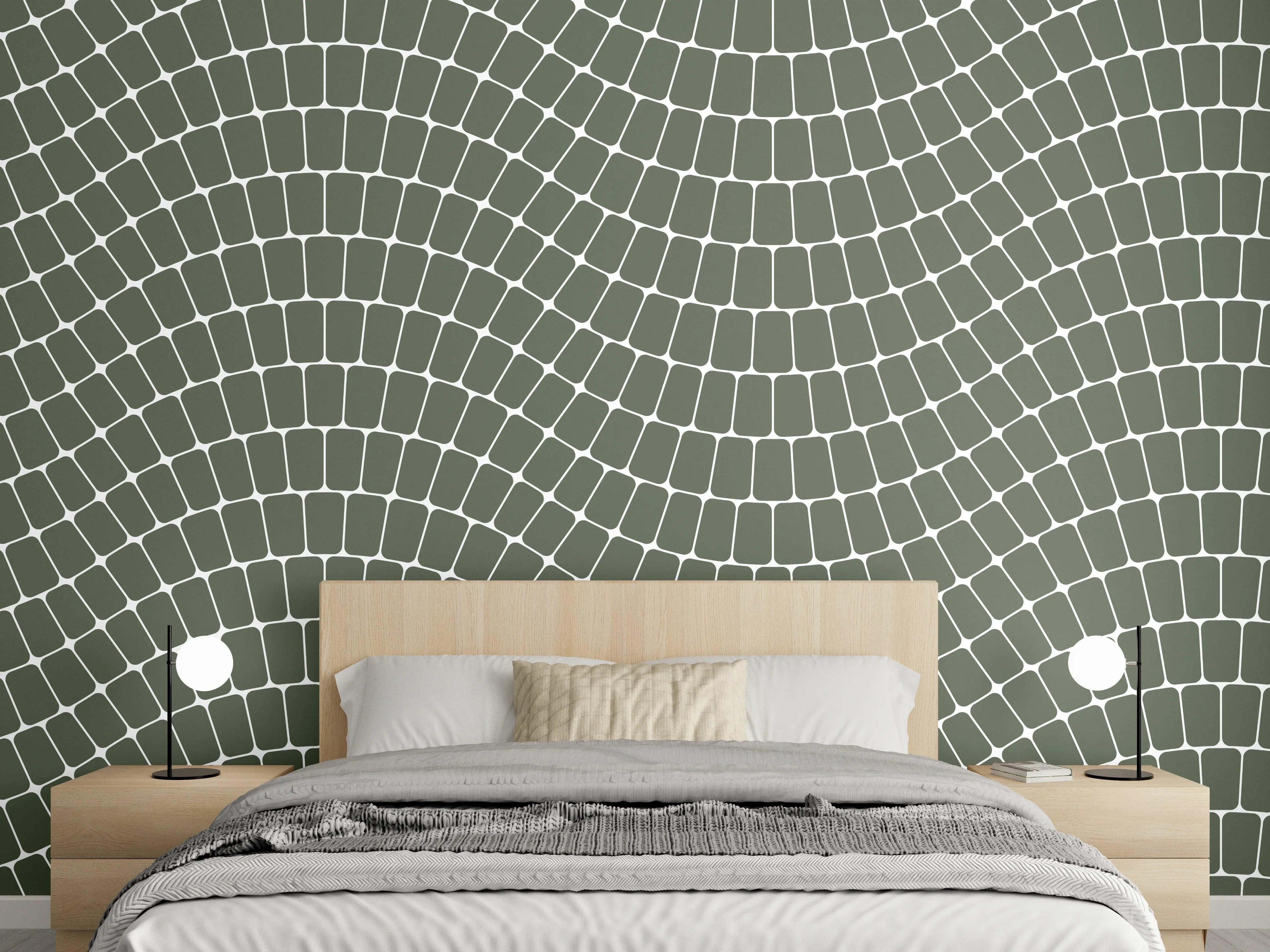 Wandverkleidung Schlafzimmer - Wellenstruktur in Olivgrau und Weiß