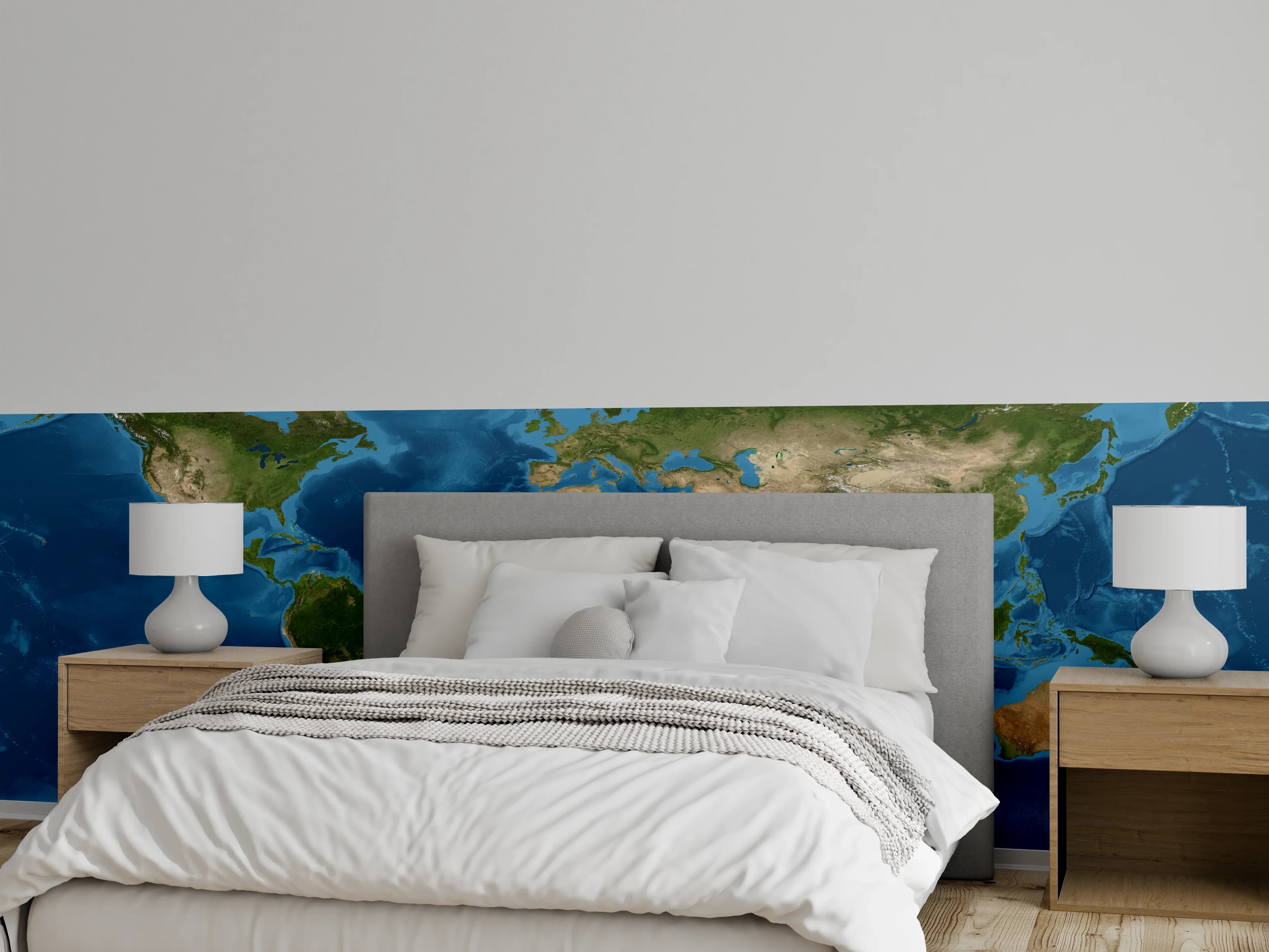 Wandverkleidung Schlafzimmer - Weltkarte farbig