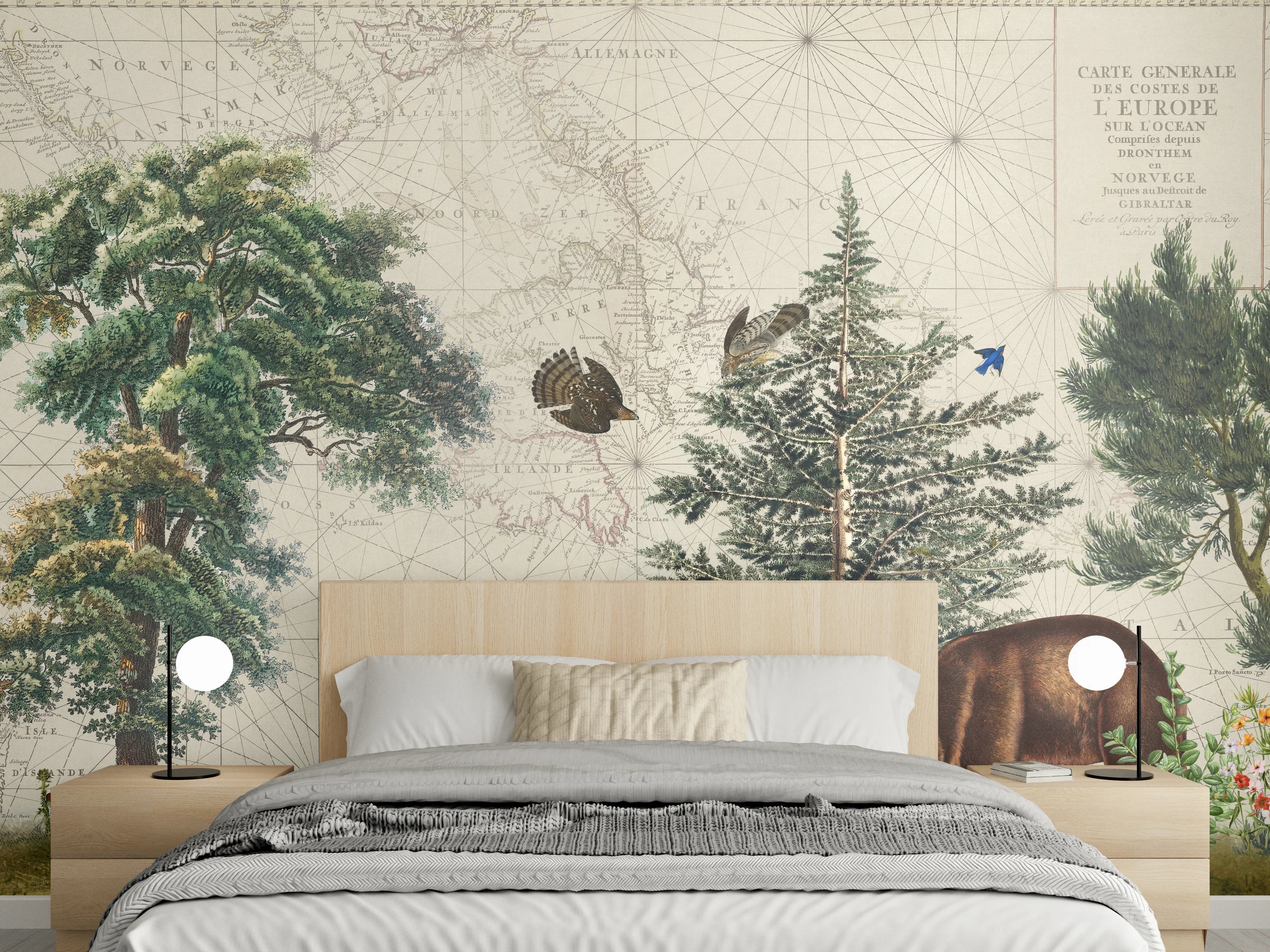 Wandverkleidung Schlafzimmer - Weltkarte mit tropischem Wald