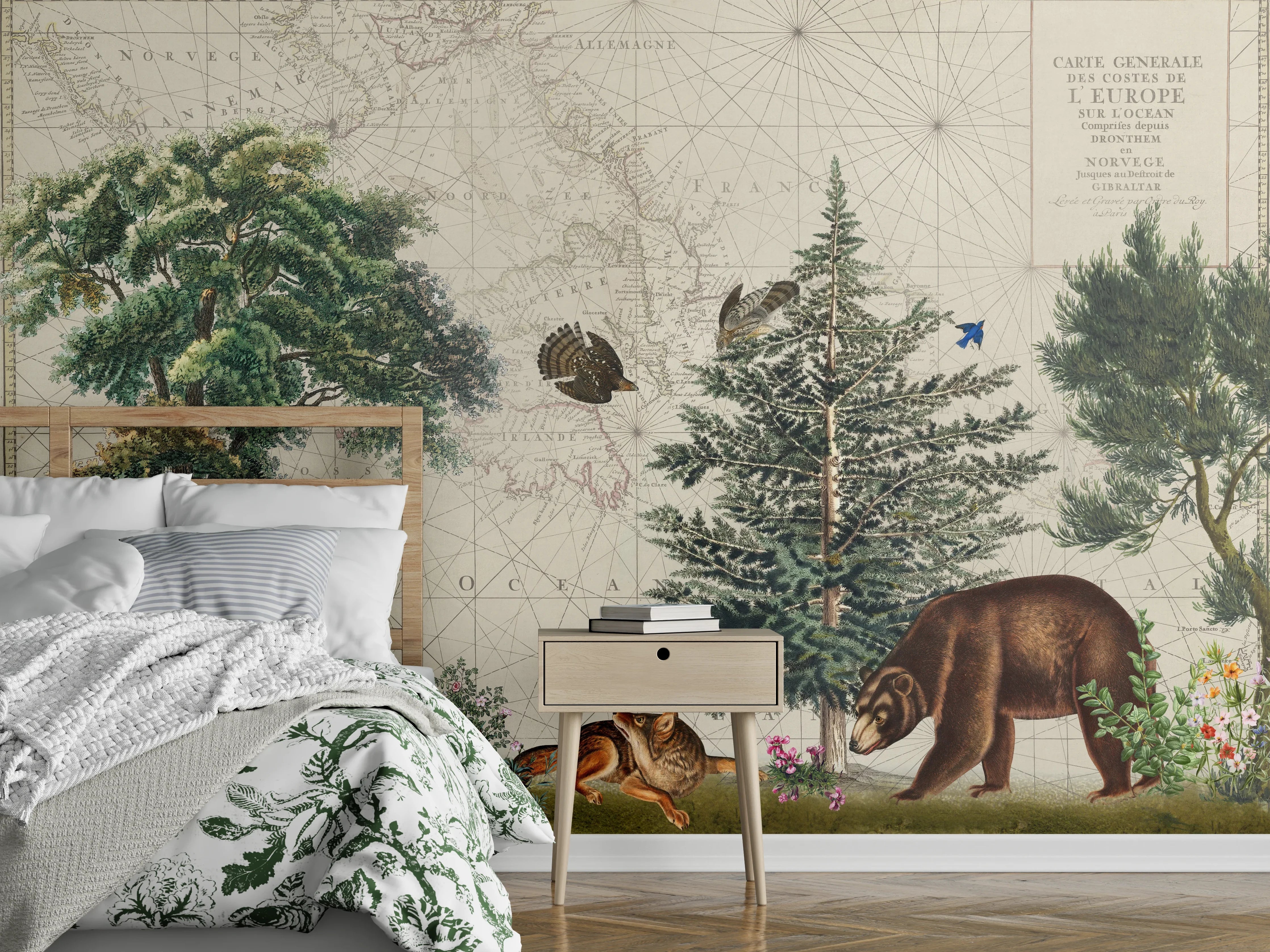 Wandverkleidung Schlafzimmer - Weltkarte mit tropischem Wald