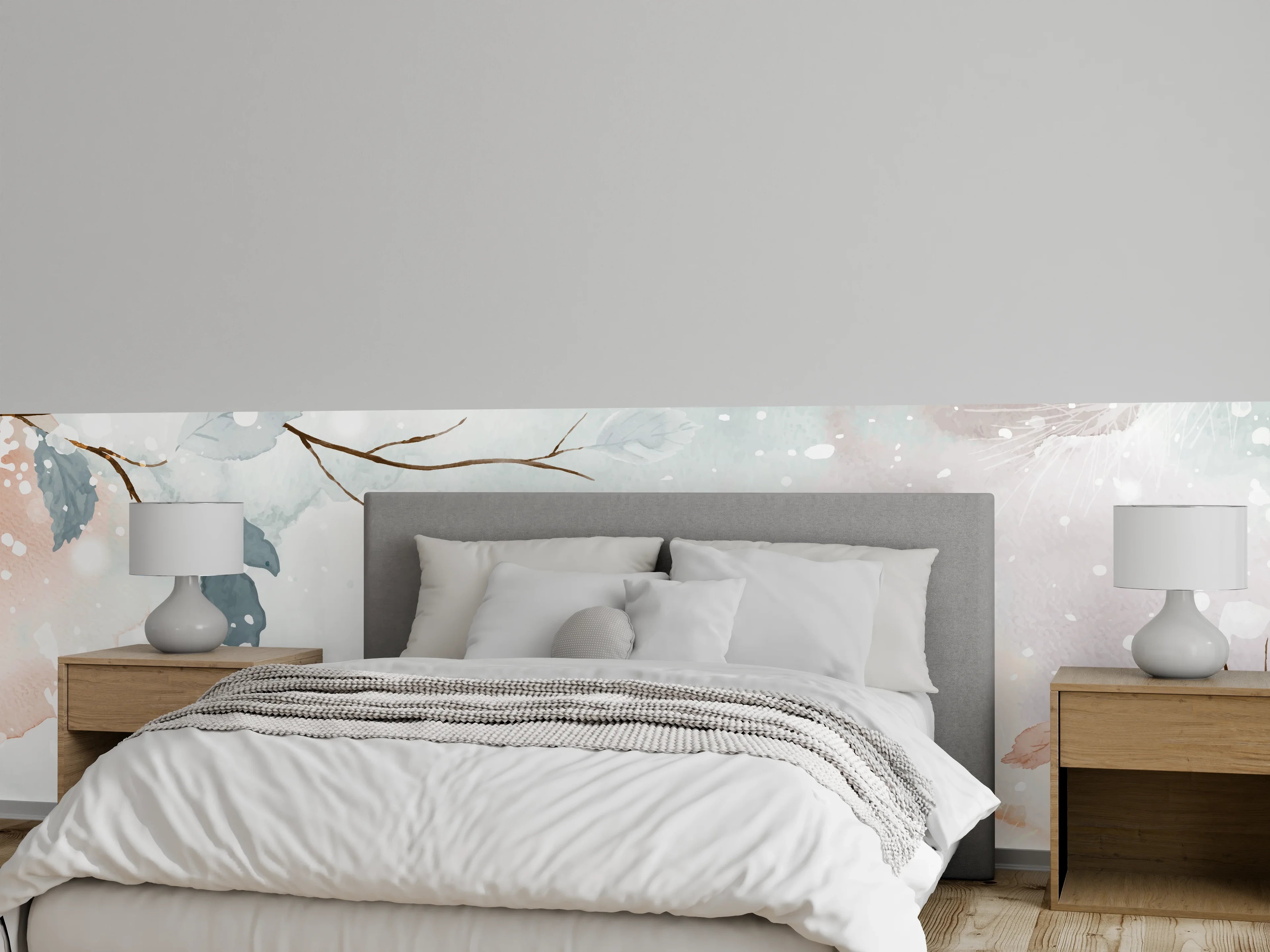 Wandverkleidung Schlafzimmer - Winter-Aquarell in Erdtönen