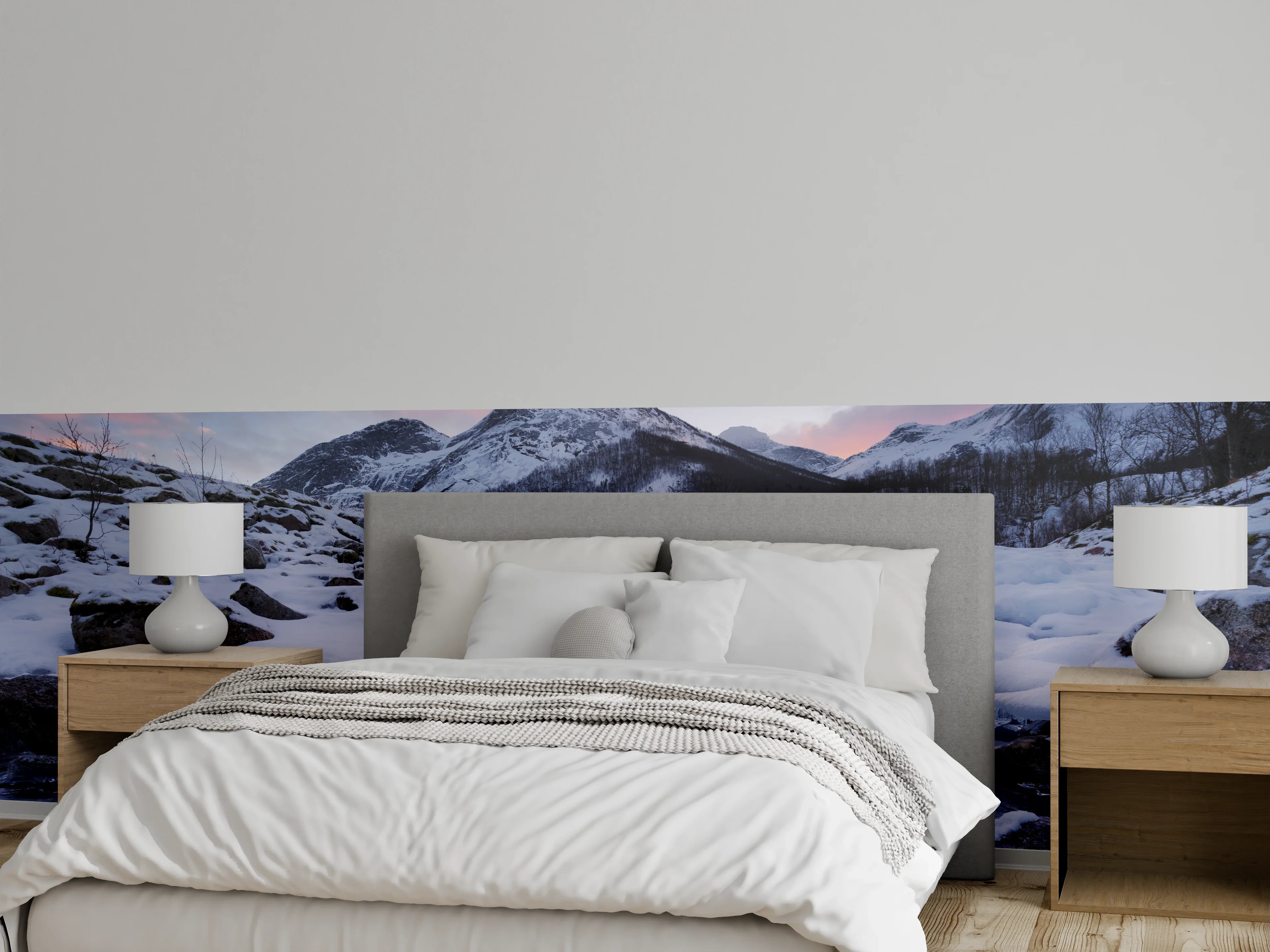 Wandverkleidung Schlafzimmer - Winterlicher Bergsee Sonnenuntergang Panorama