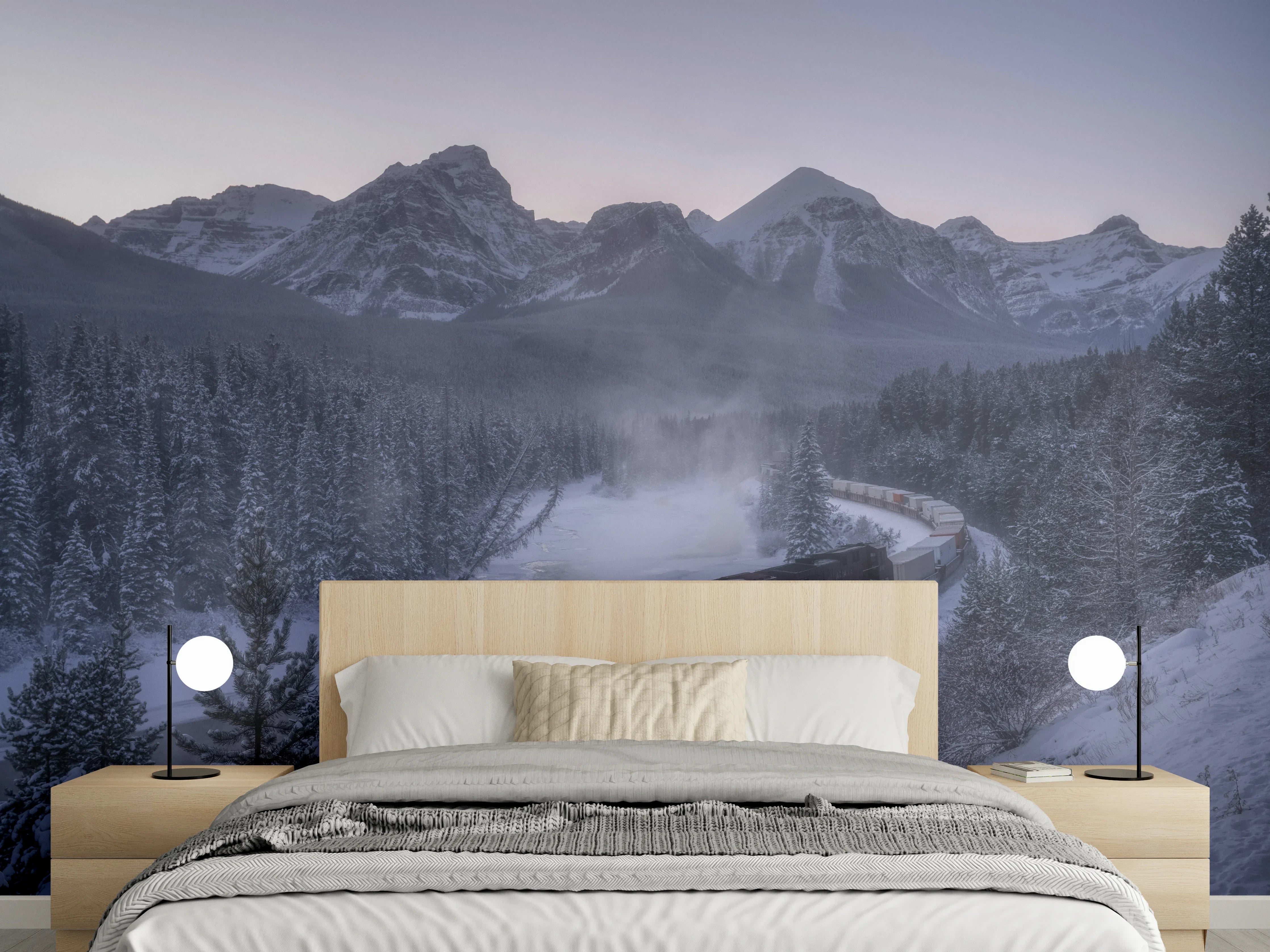 Wandverkleidung Schlafzimmer - Winterlicher Zug im Gebirge