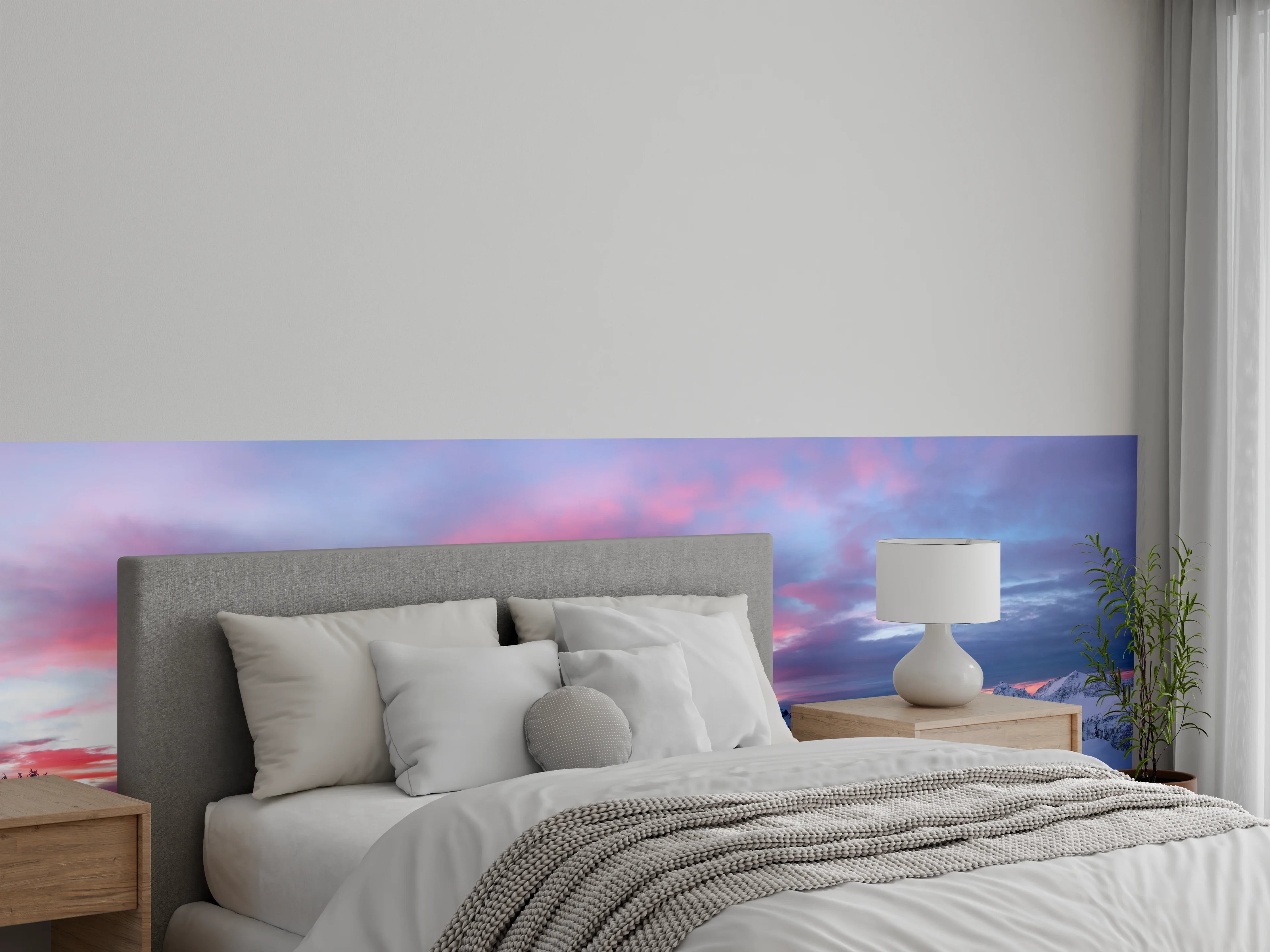 Wandverkleidung Schlafzimmer - Wintersonne über verschneiten Bergen