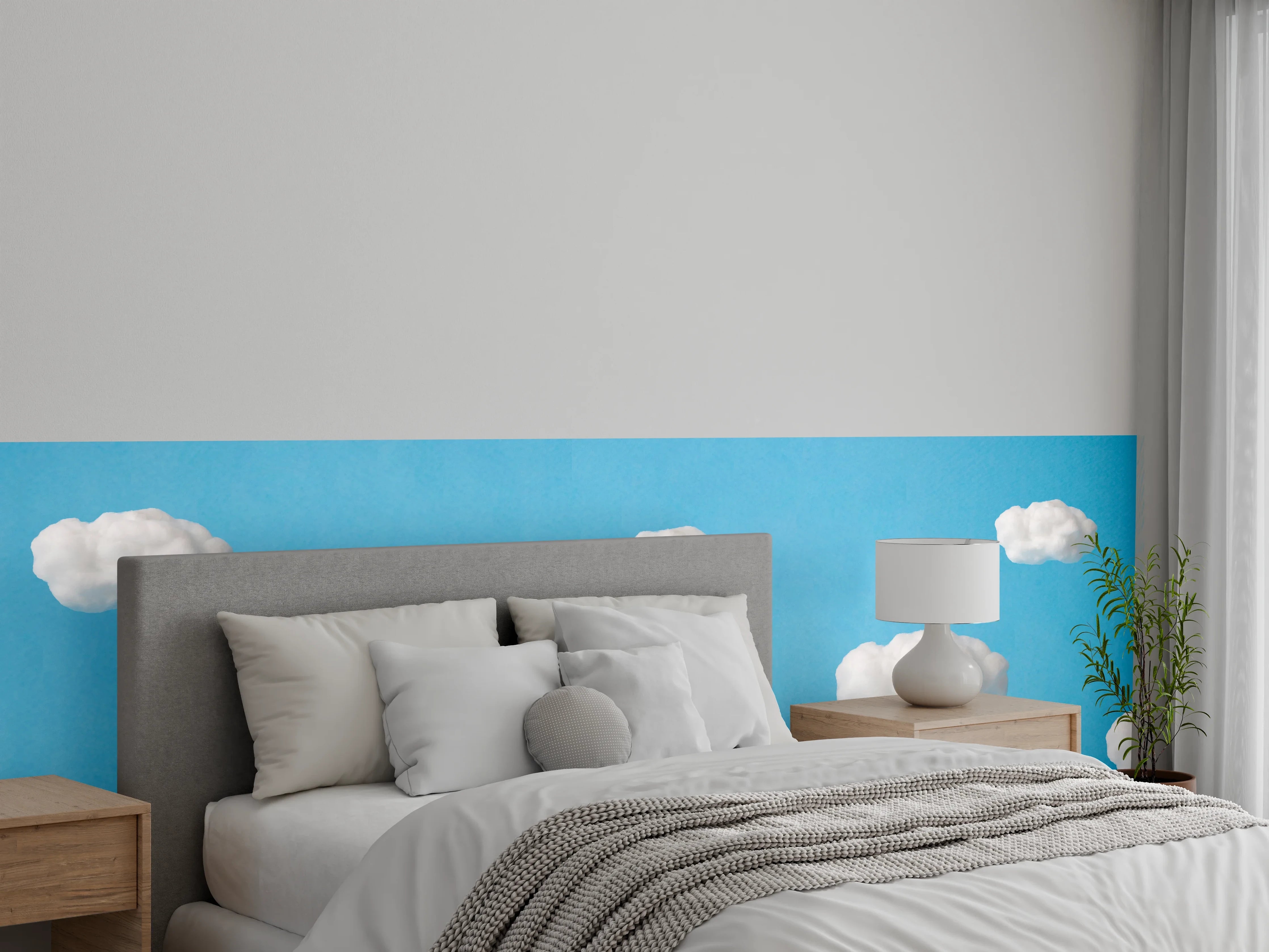 Wandverkleidung Schlafzimmer - Wolke aus Watte auf himmelblauem Hintergrund