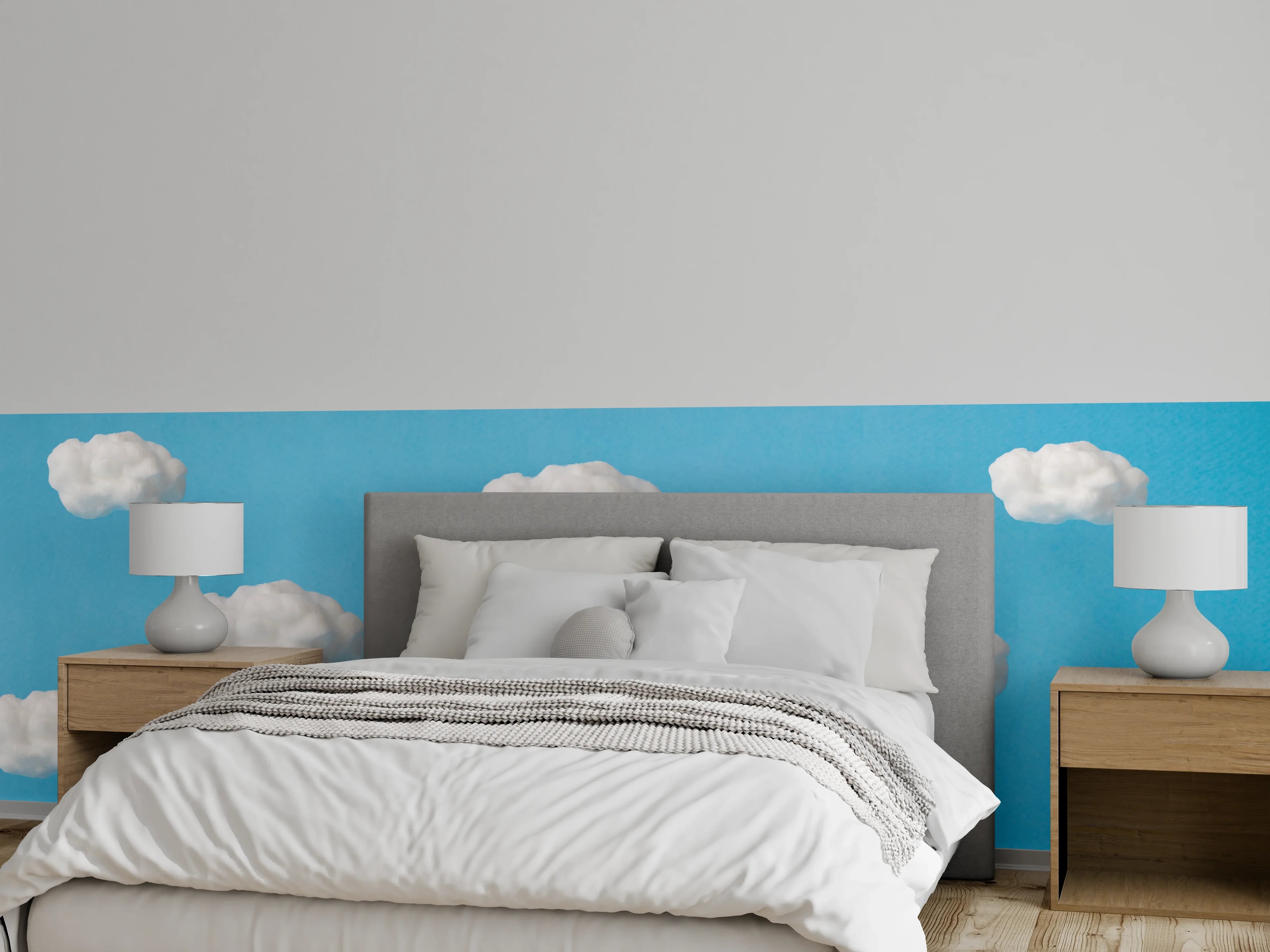 Wandverkleidung Schlafzimmer - Wolke aus Watte auf himmelblauem Hintergrund