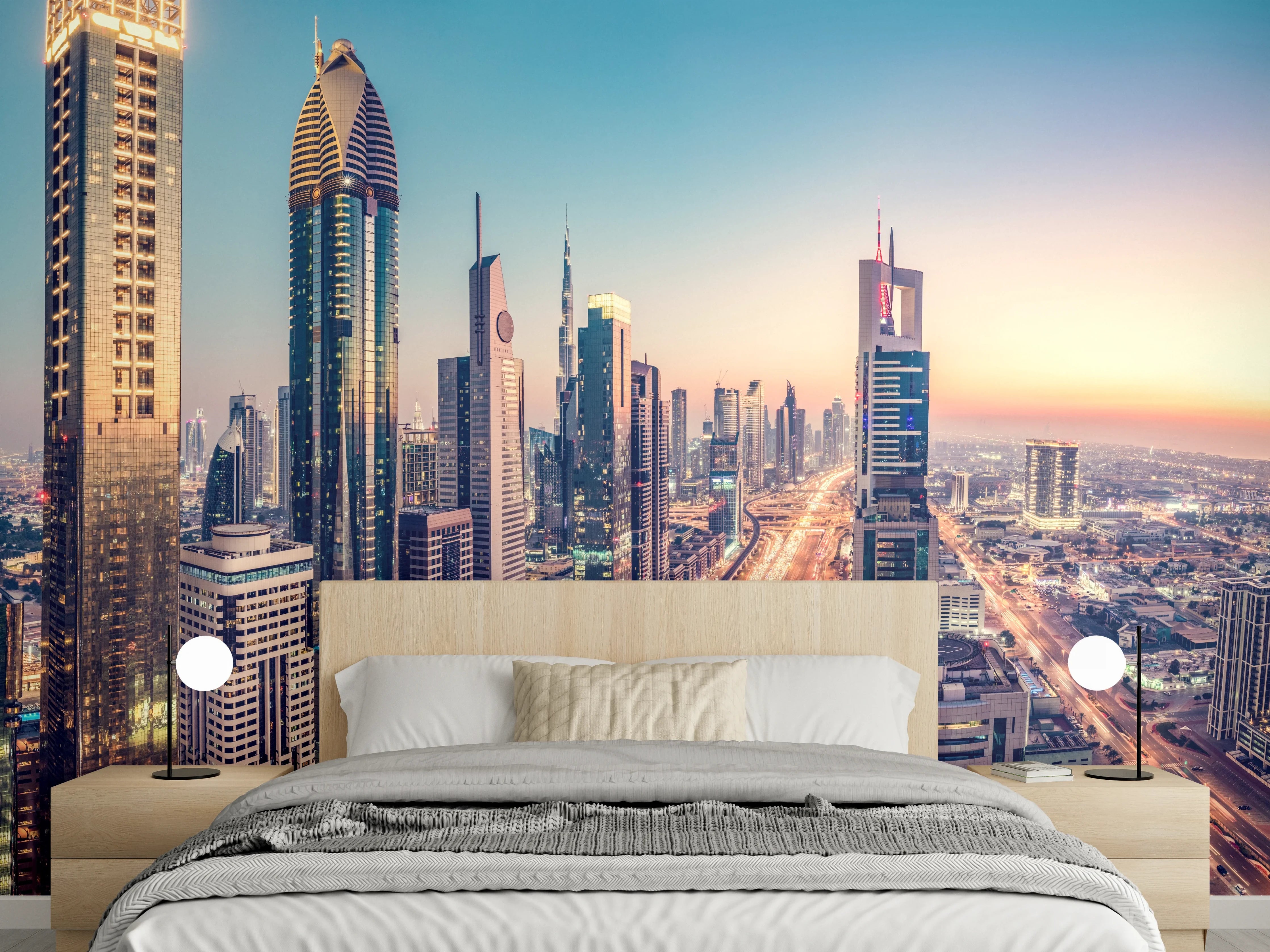 Wandverkleidung Schlafzimmer - Wolkenkratzer - Hochhäuser in der Innenstadt von Dubai