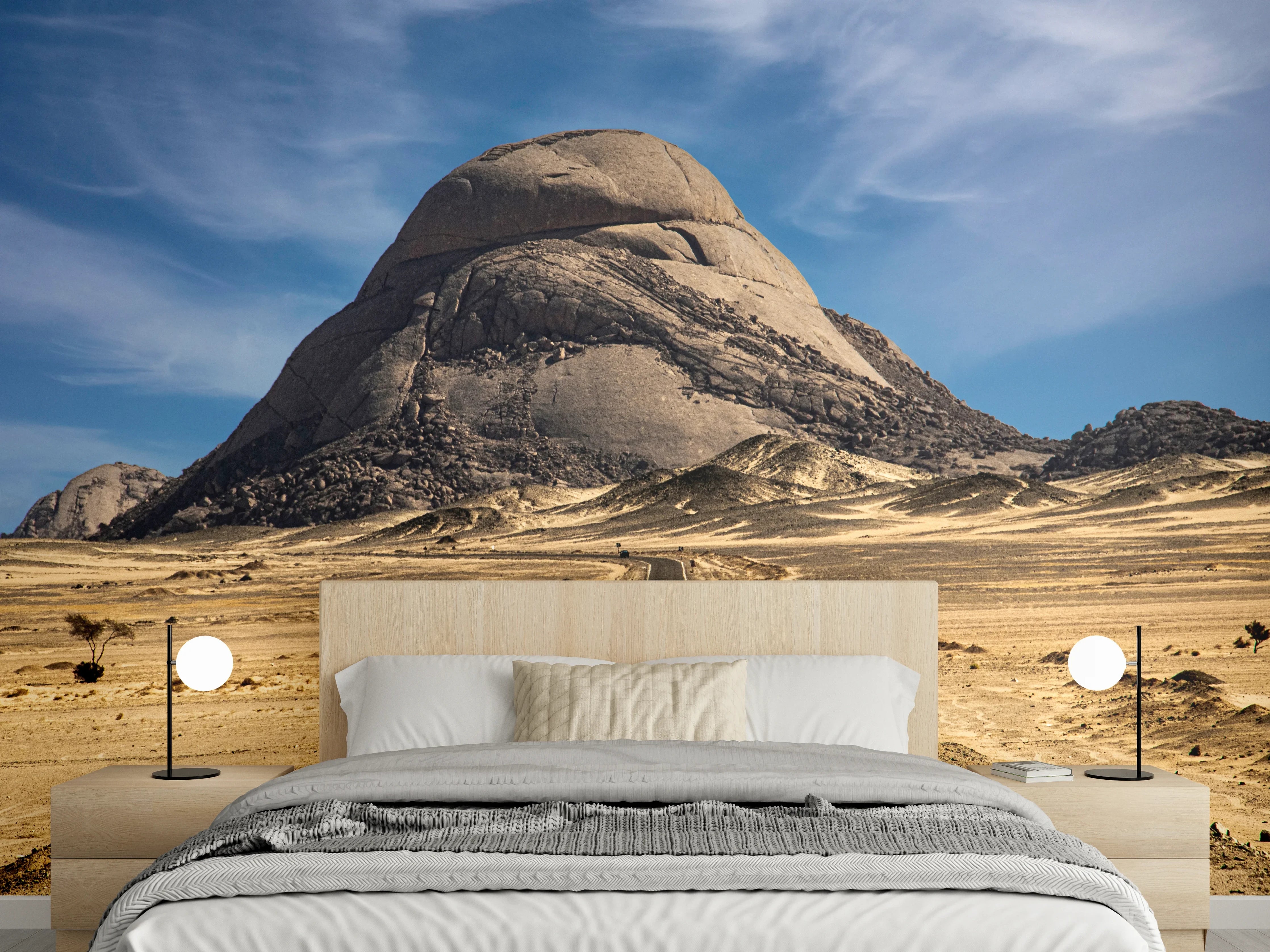 Wandverkleidung Schlafzimmer - Wüstenstraße zum markanten Bergmassiv
