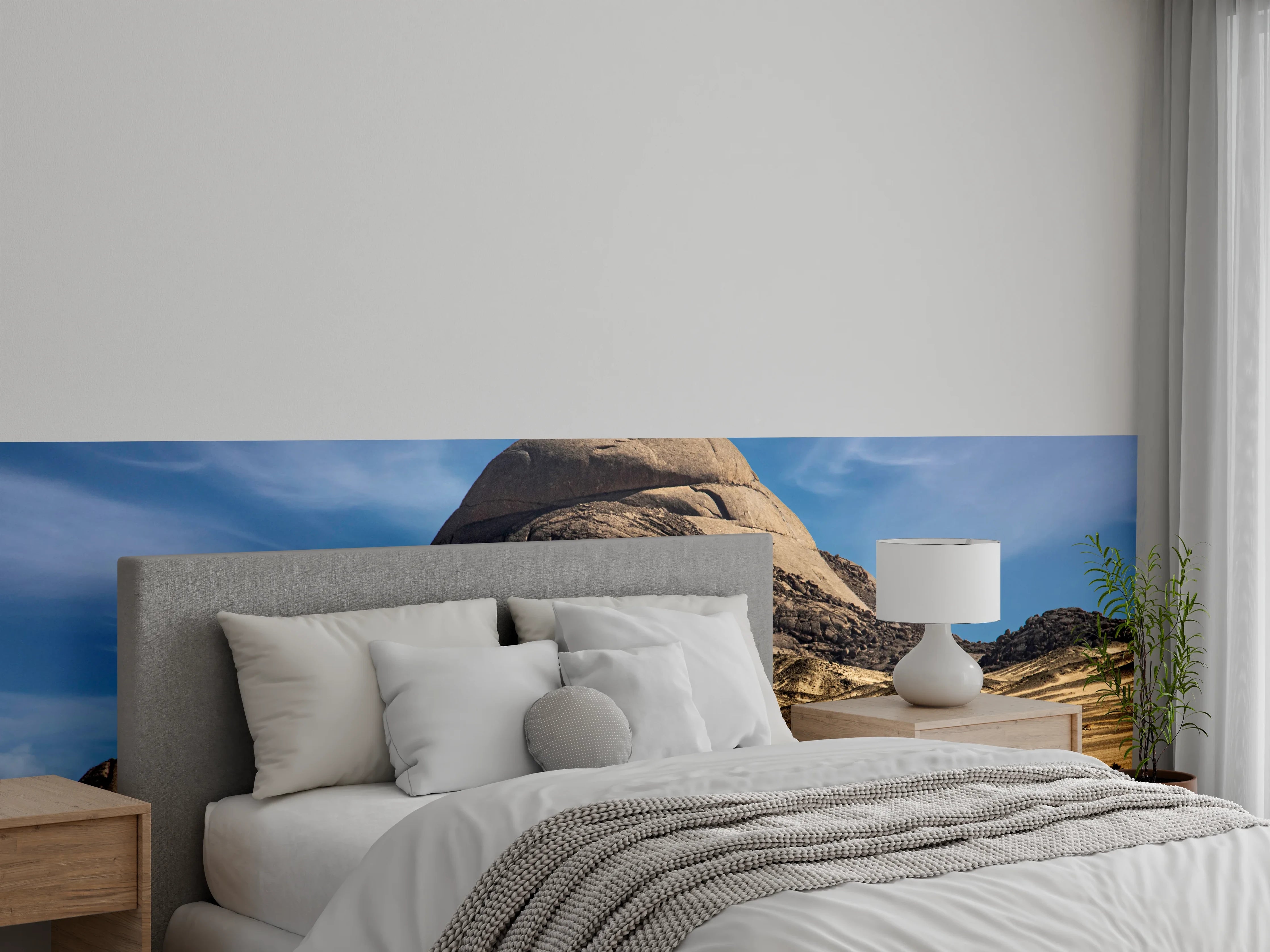 Wandverkleidung Schlafzimmer - Wüstenstraße zum markanten Bergmassiv