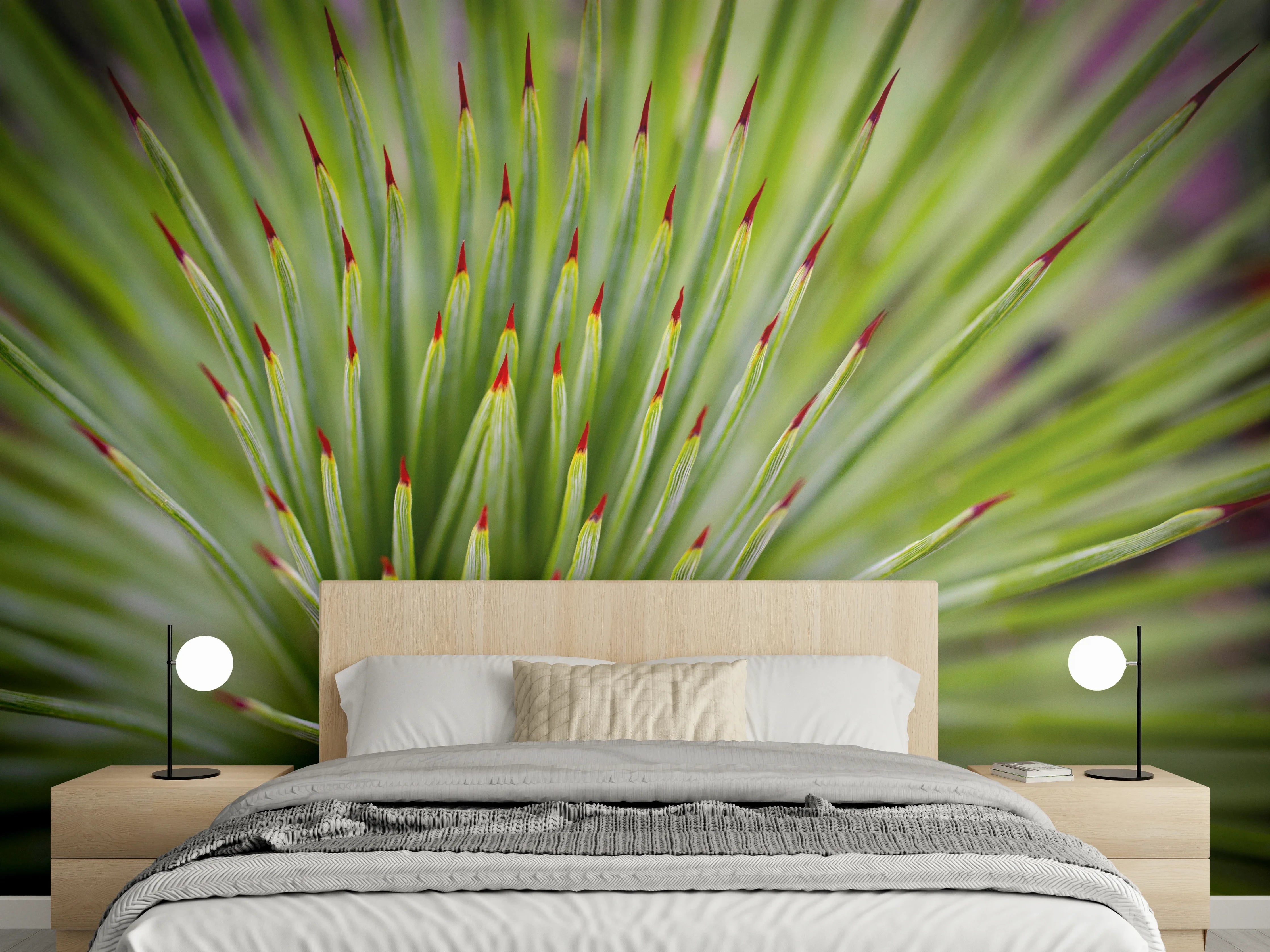 Wandverkleidung Schlafzimmer - Yucca-Palme Nahaufnahme Grün