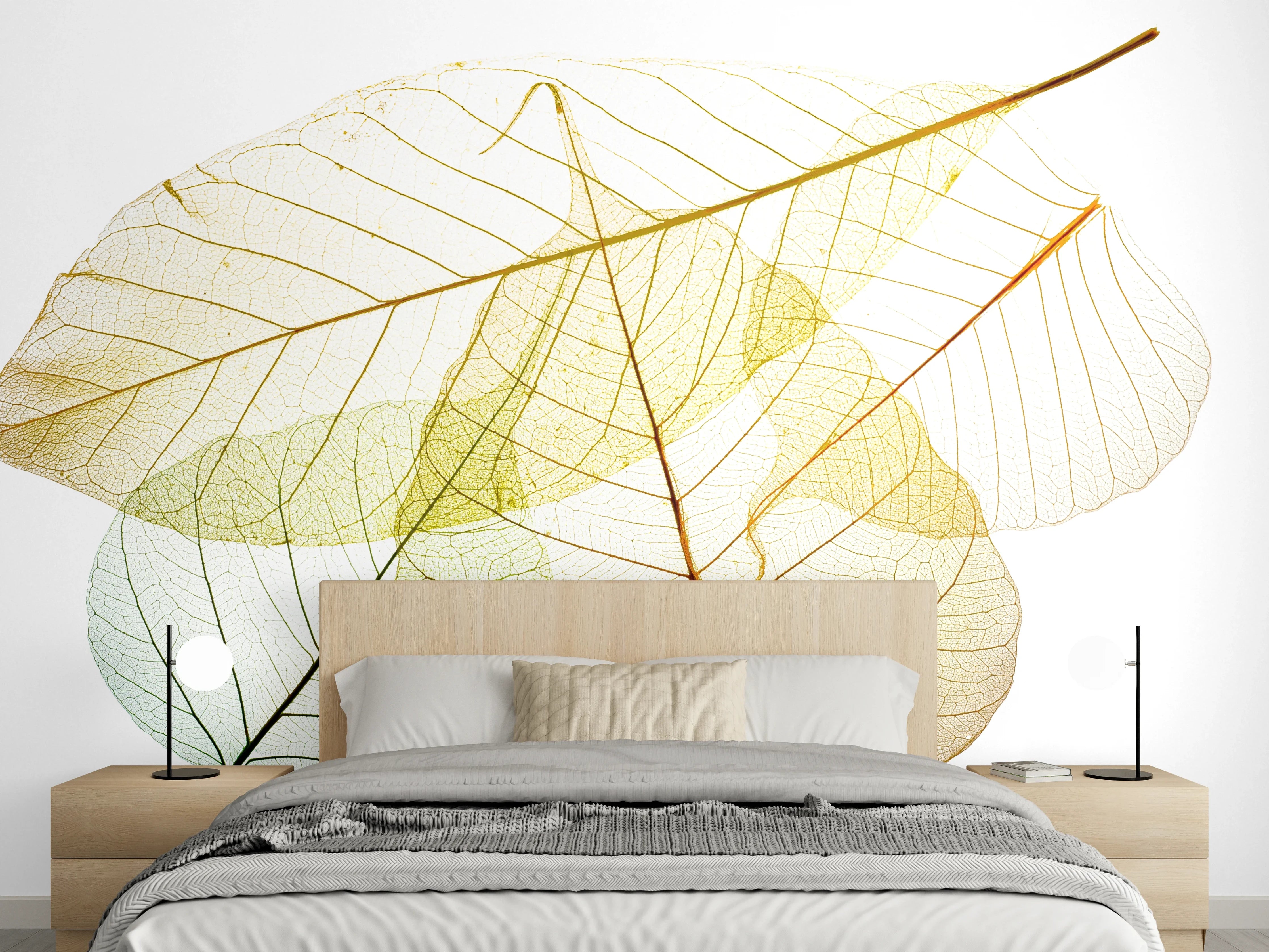 Wandverkleidung Schlafzimmer - Zarte Blätter im Naturdesign