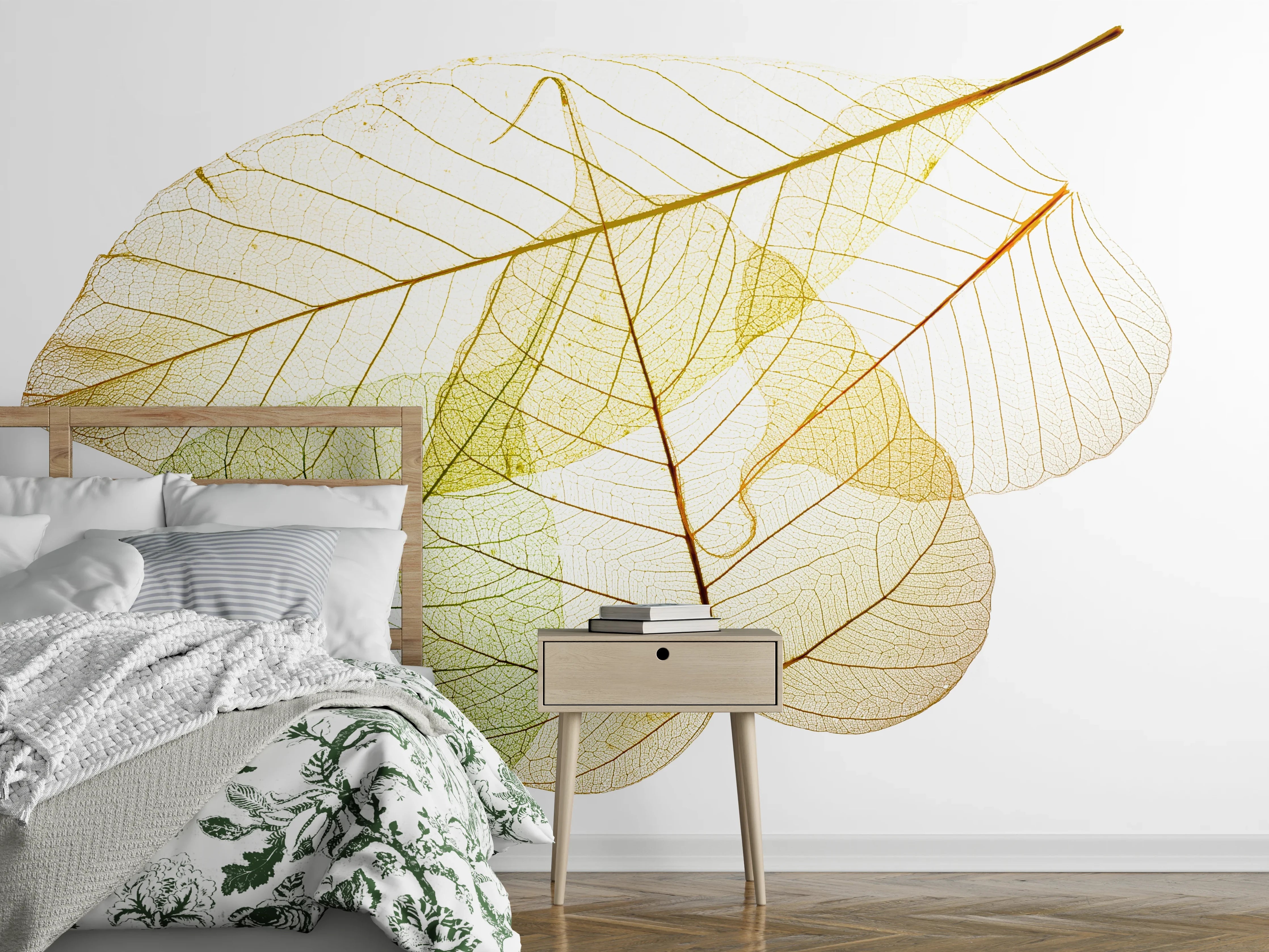 Wandverkleidung Schlafzimmer - Zarte Blätter im Naturdesign