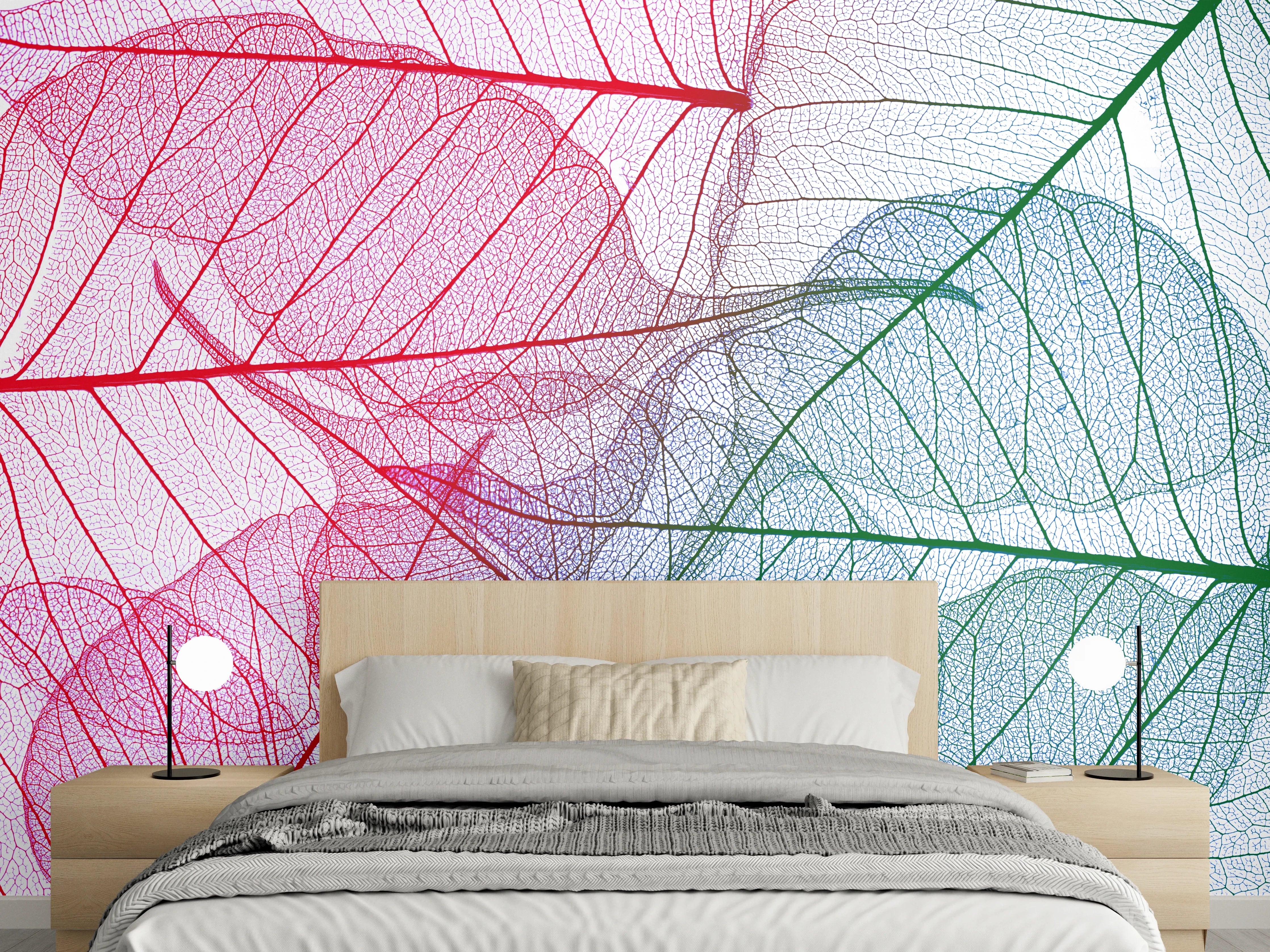 Wandverkleidung Schlafzimmer - Zarte Blätterstrukturen in Pastell