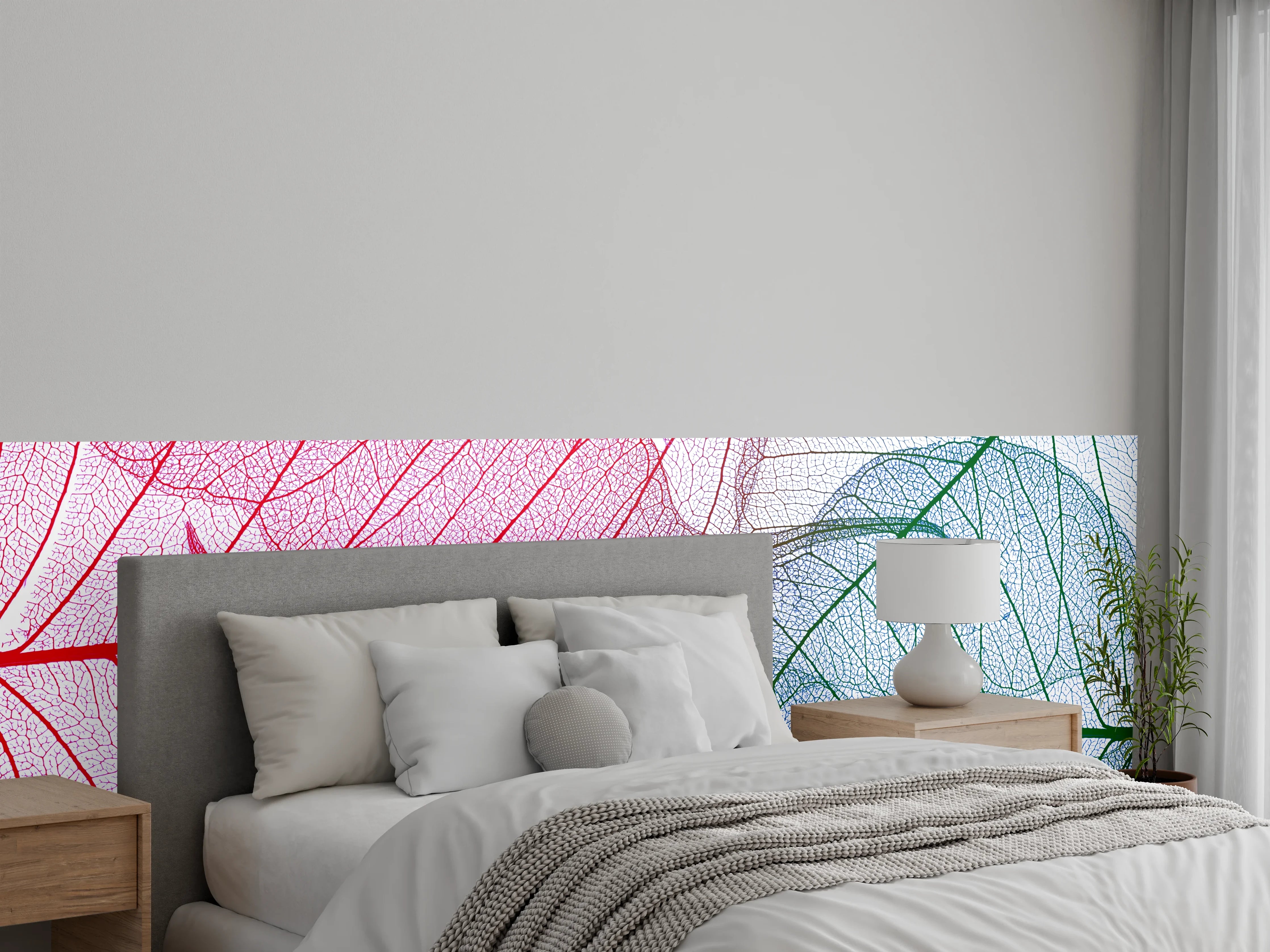 Wandverkleidung Schlafzimmer - Zarte Blätterstrukturen in Pastell