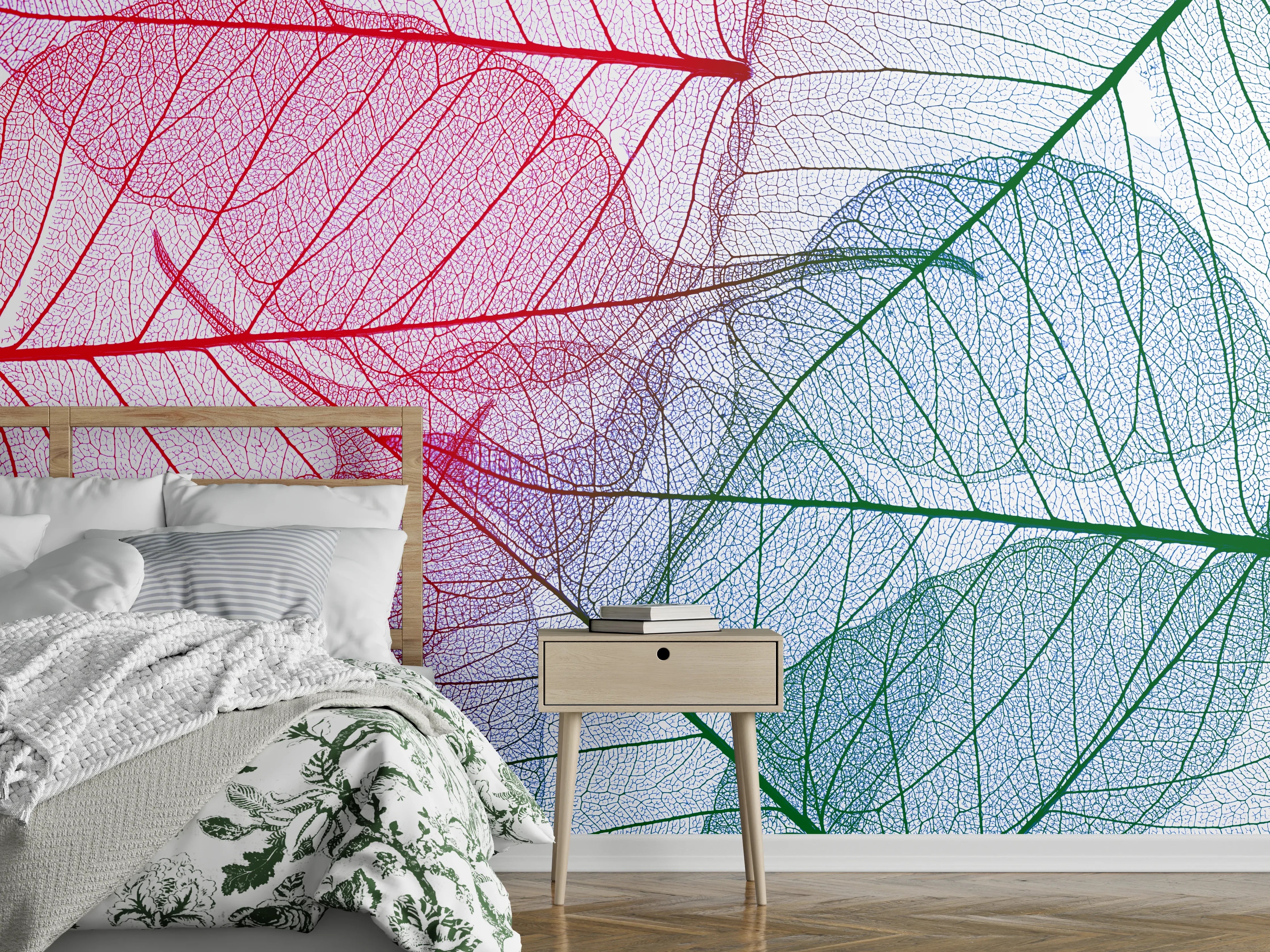 Wandverkleidung Schlafzimmer - Zarte Blätterstrukturen in Pastell