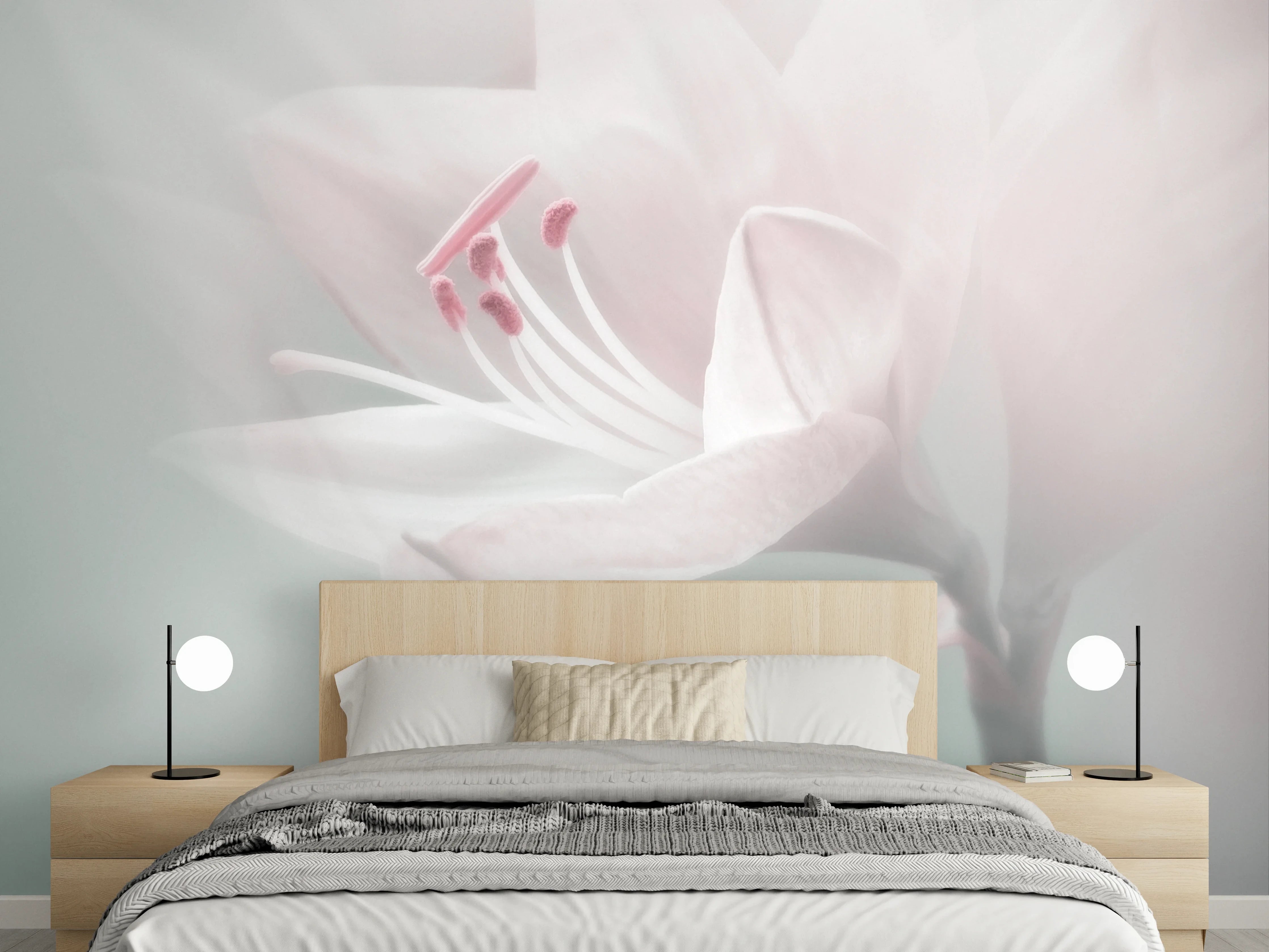Wandverkleidung Schlafzimmer - Zarte Blüte in Weiß und Rosa