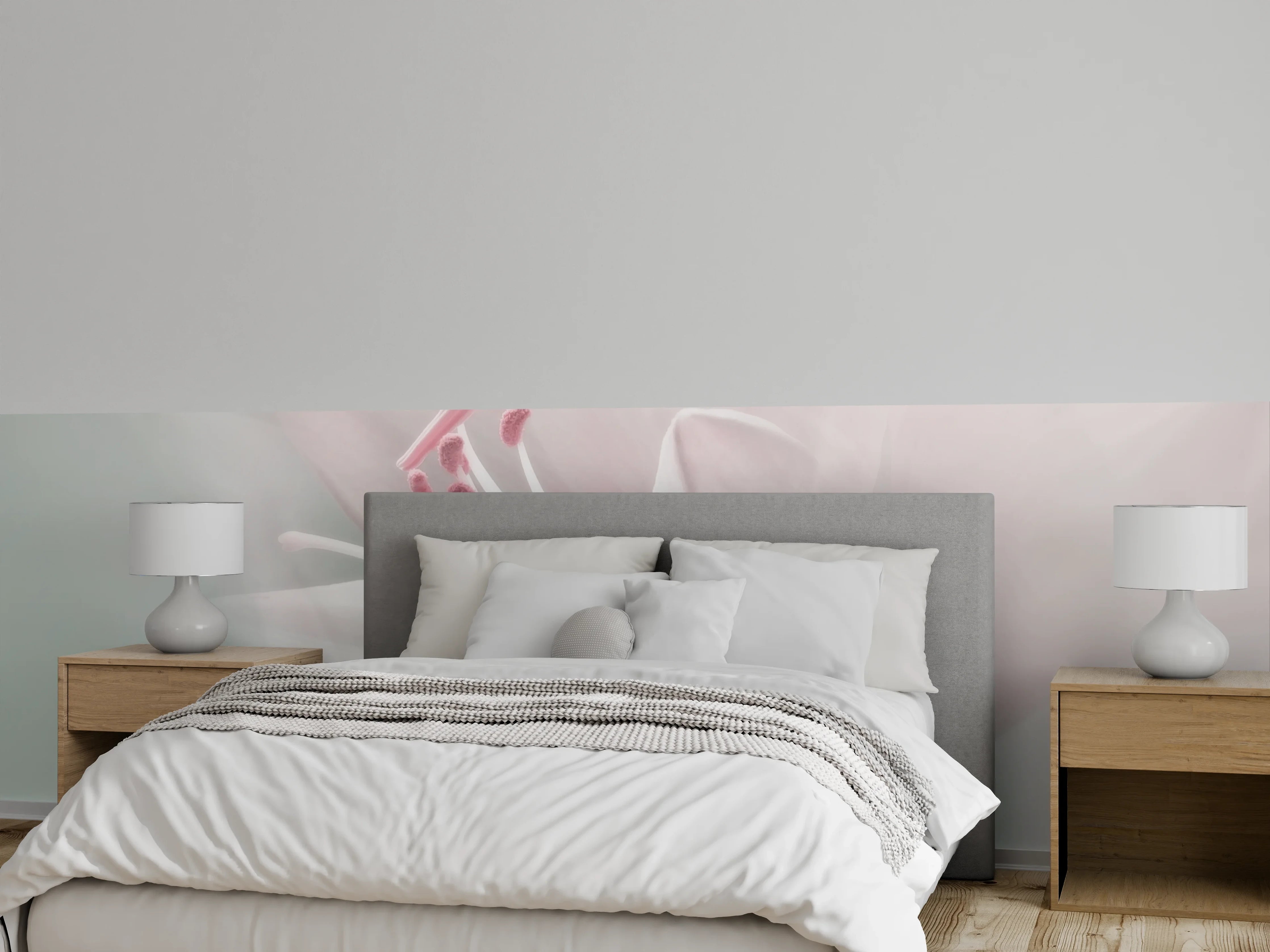 Wandverkleidung Schlafzimmer - Zarte Blüte in Weiß und Rosa