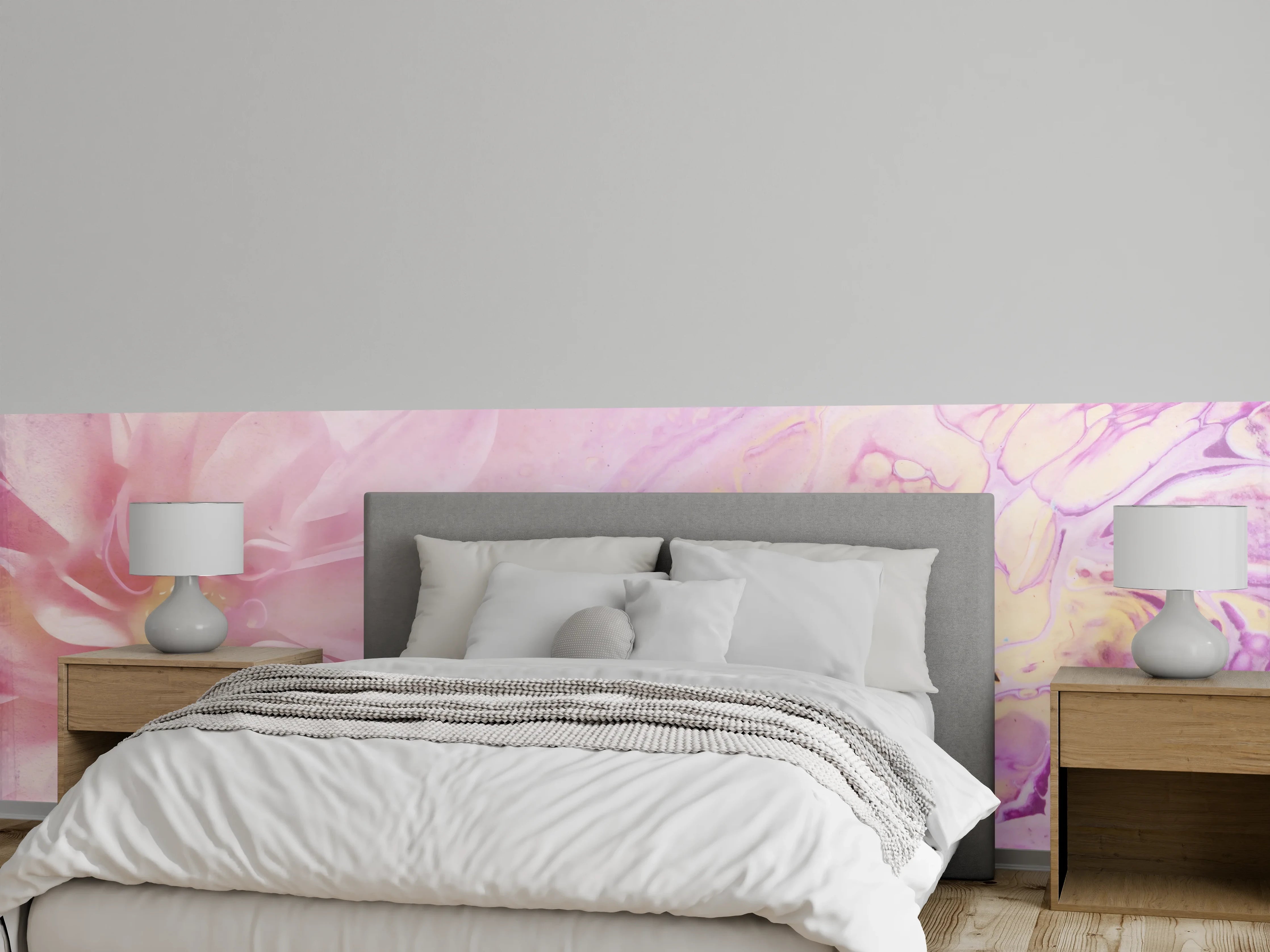 Wandverkleidung Schlafzimmer - Zarte Blüten in Marmoroptik Rosa