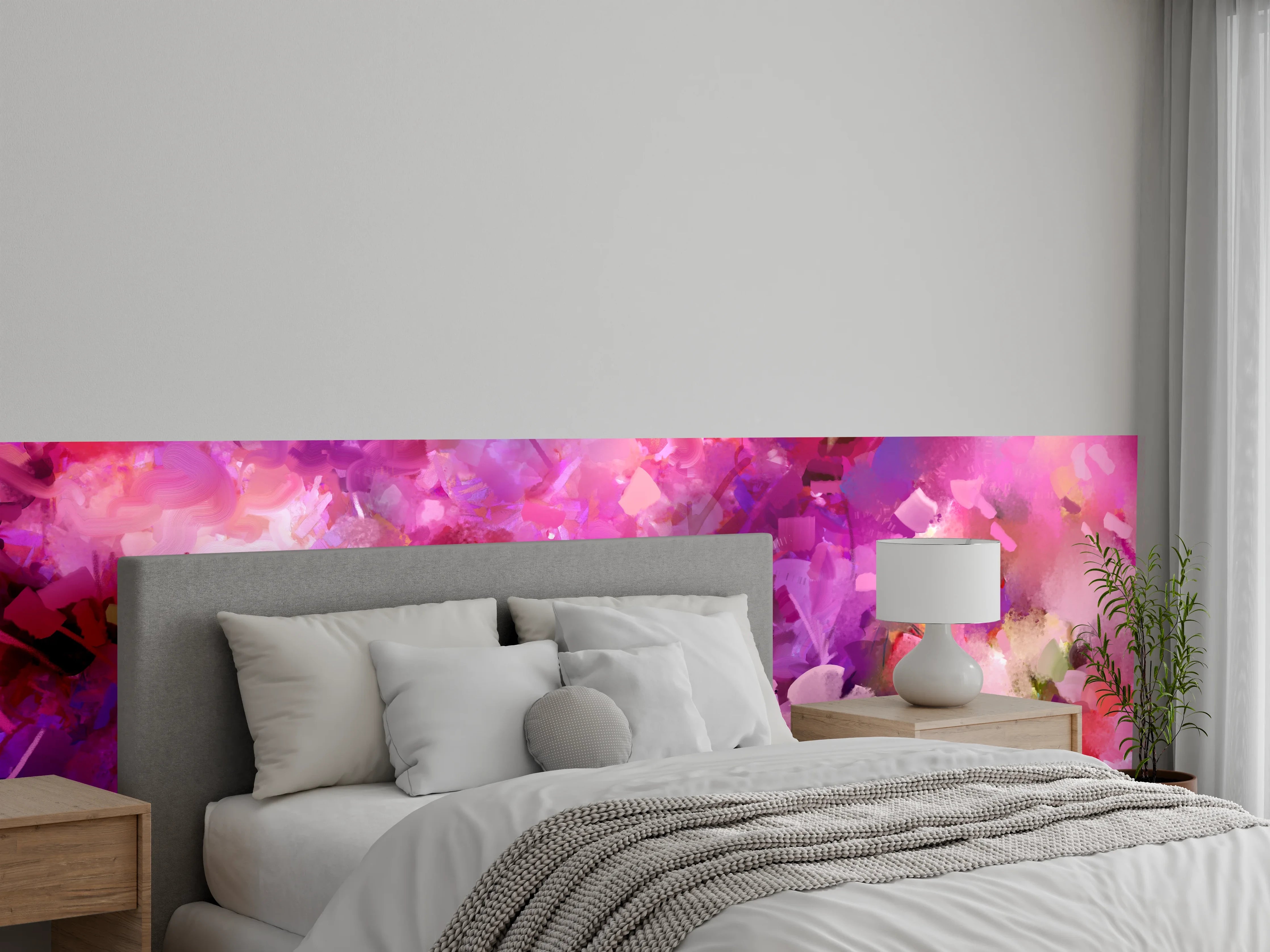 Wandverkleidung Schlafzimmer - Zarte Blüten in Rosa und Grau